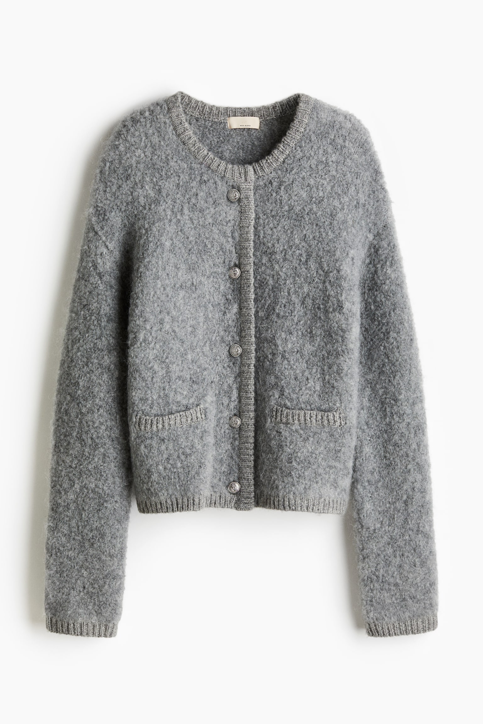 Wool-blend bouclé cardigan - Grey marl/Cream - 2