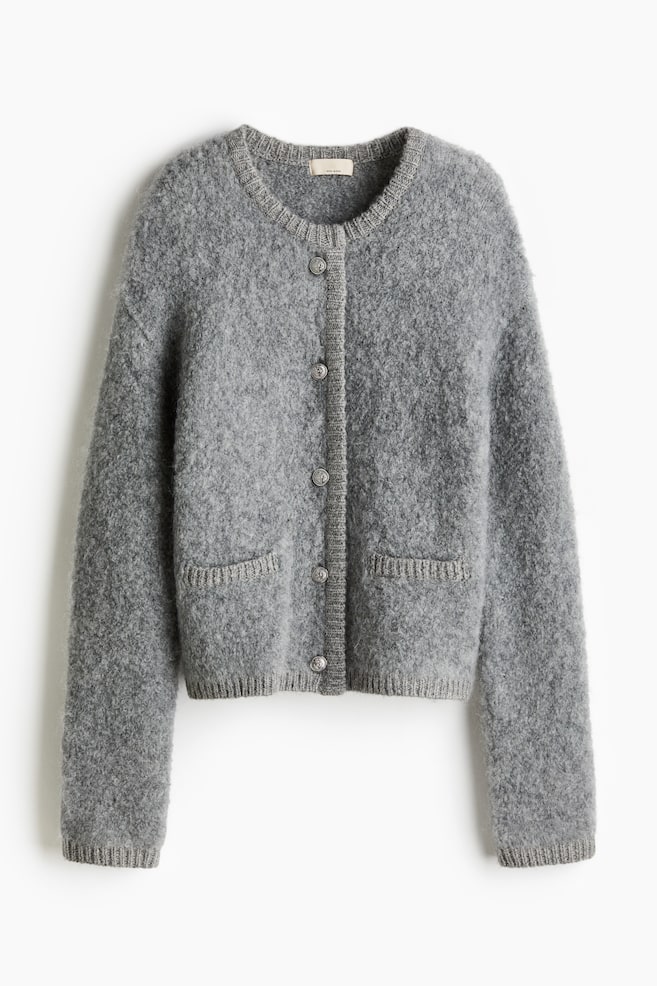 Wool-blend bouclé cardigan - Grey marl/Cream - 1