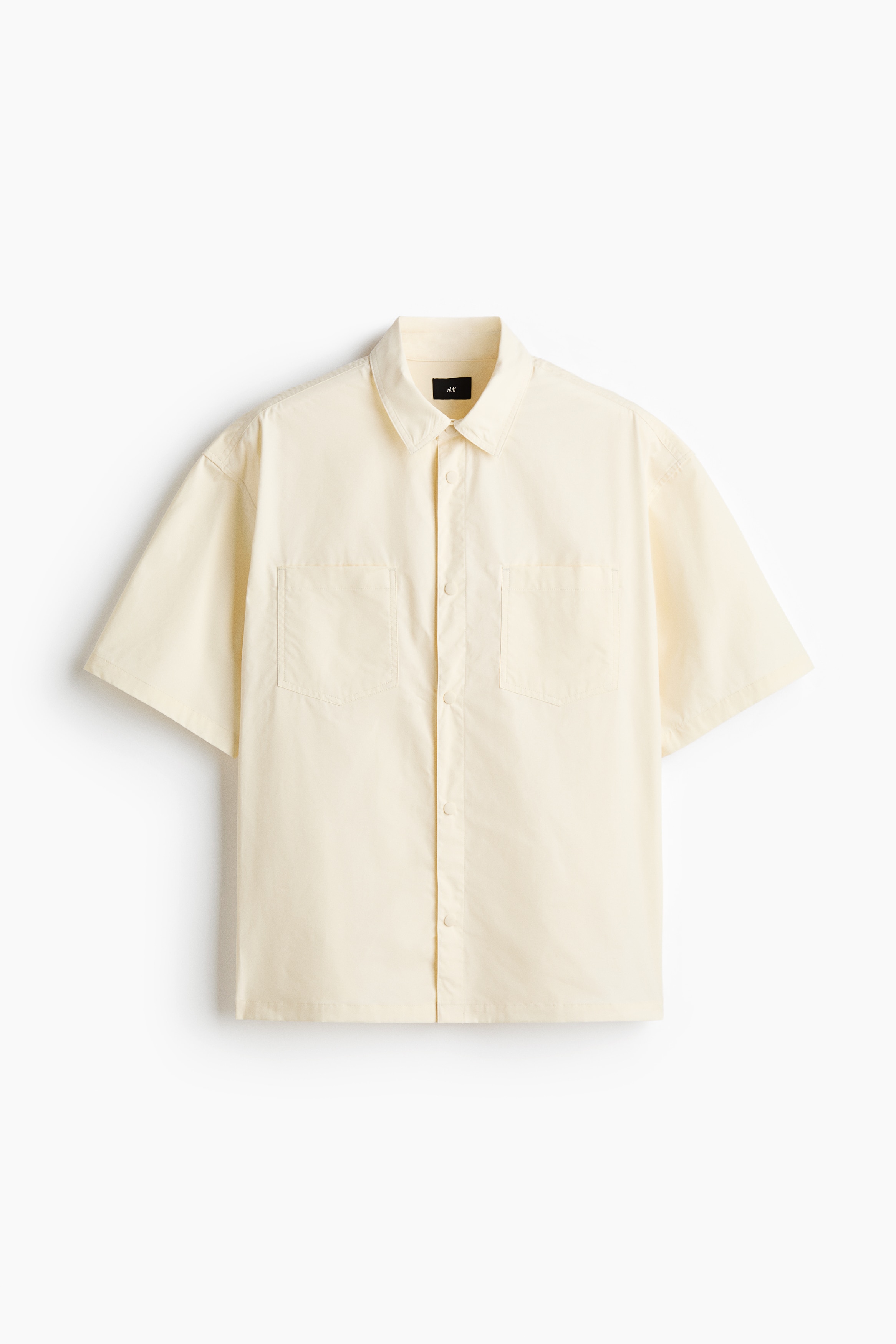 Loose Fit Short-sleeved cotton shirt - Cream/Black/Dusty green