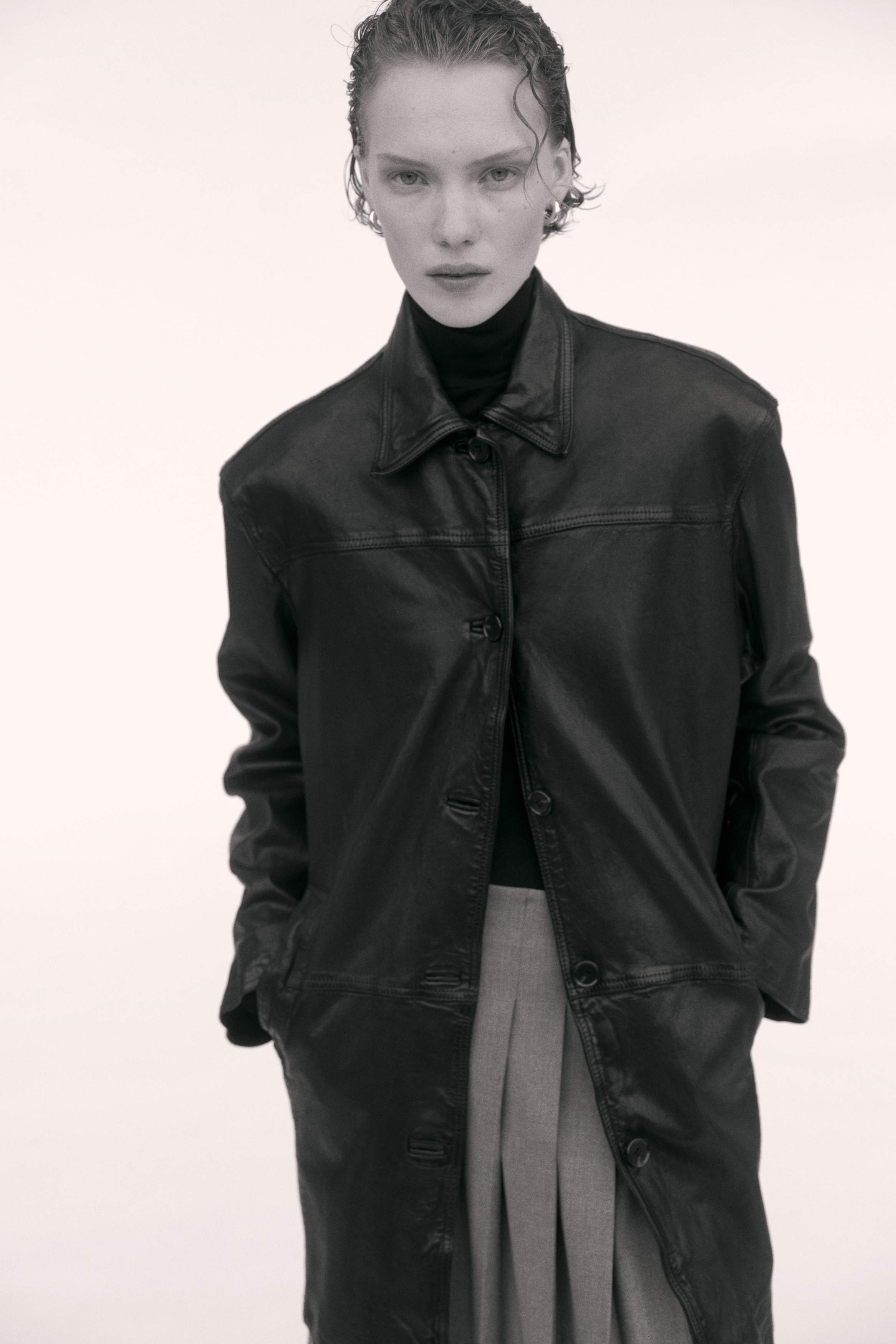 Gråmelerad Veckad twillkjol - Size: 46  - H&M