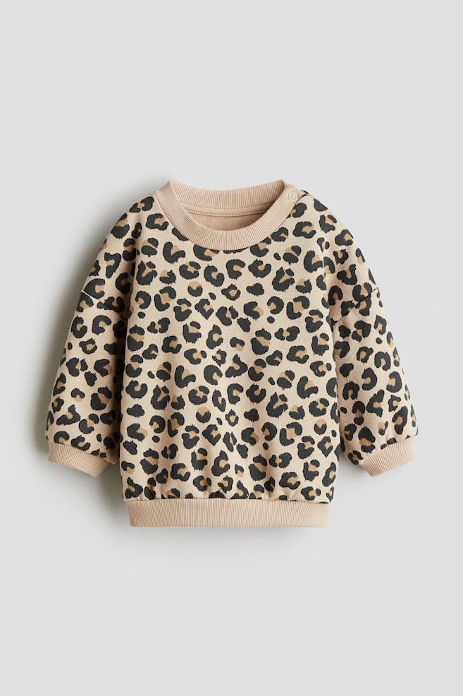 Printed Brushed-Inside Sweatshirt - Beige/leopard print/Gray/hearts - 1