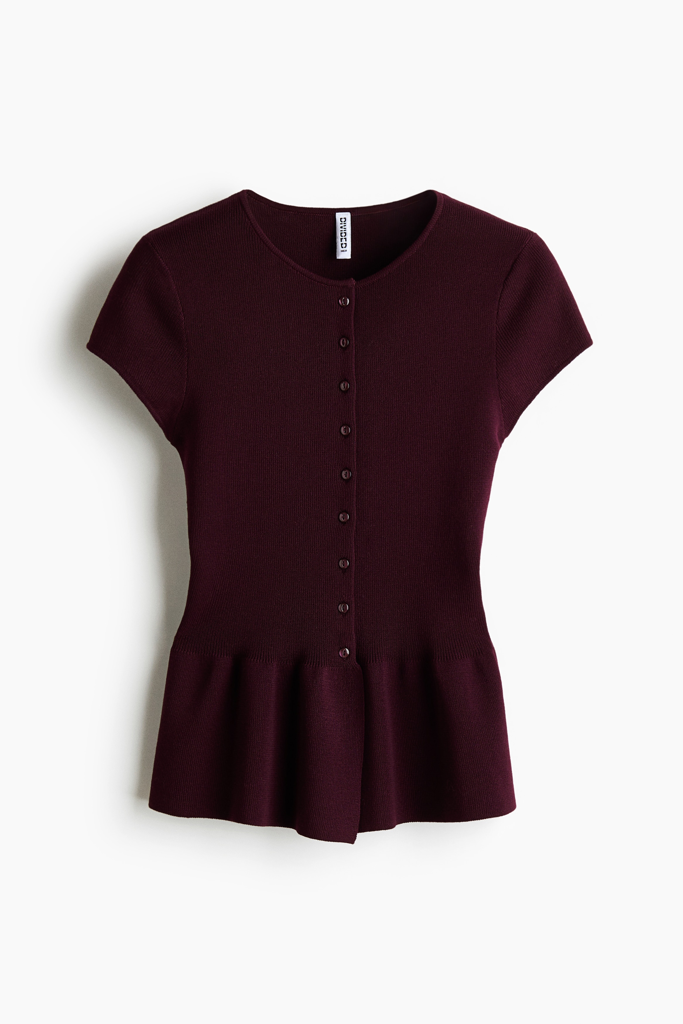 Casaco peplum com mangas curtas - Bordeaux/Preto/Riscas brancas/Rosa claro
