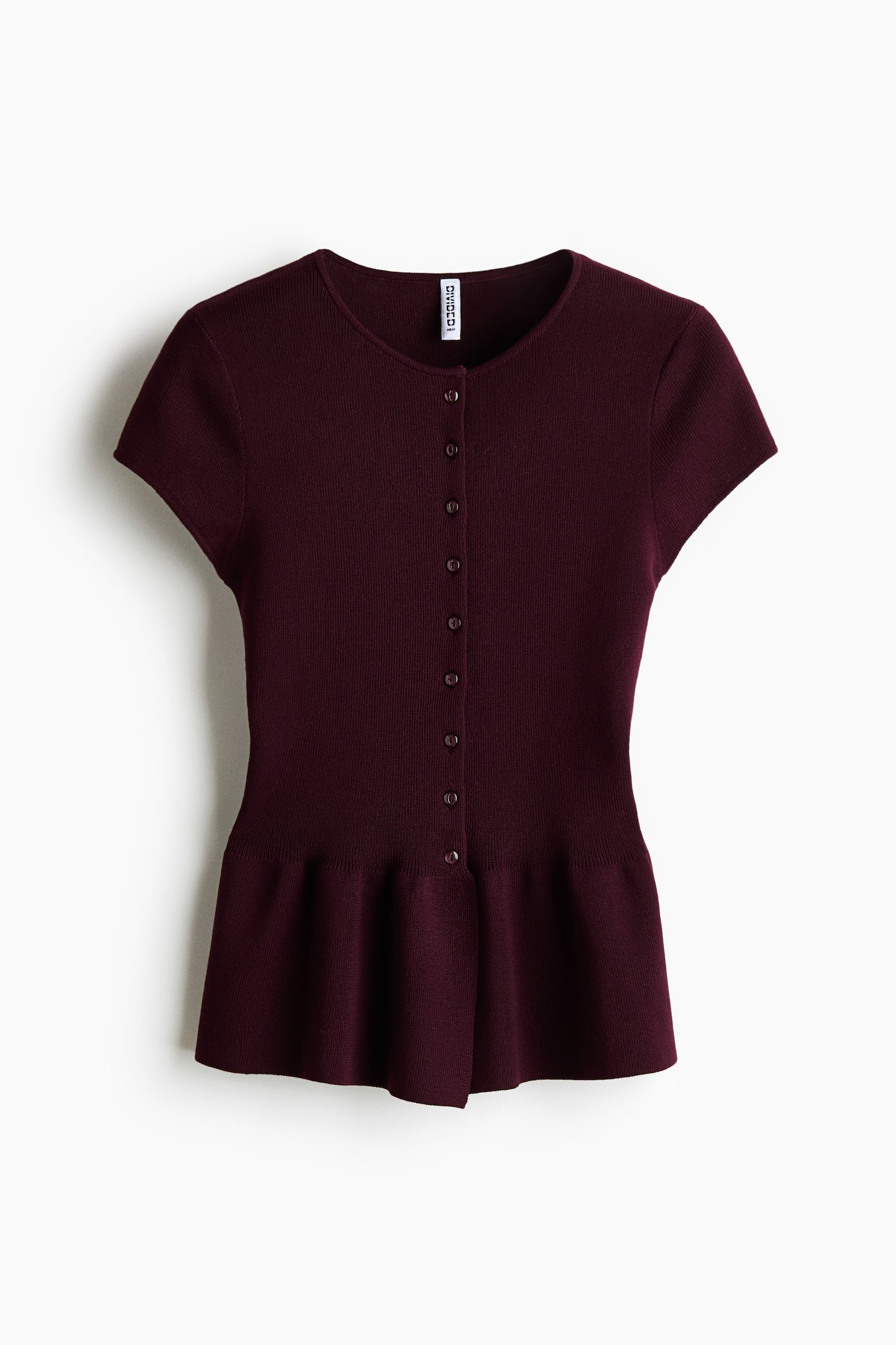 Short-Sleeved Peplum Cardigan - Burgundy