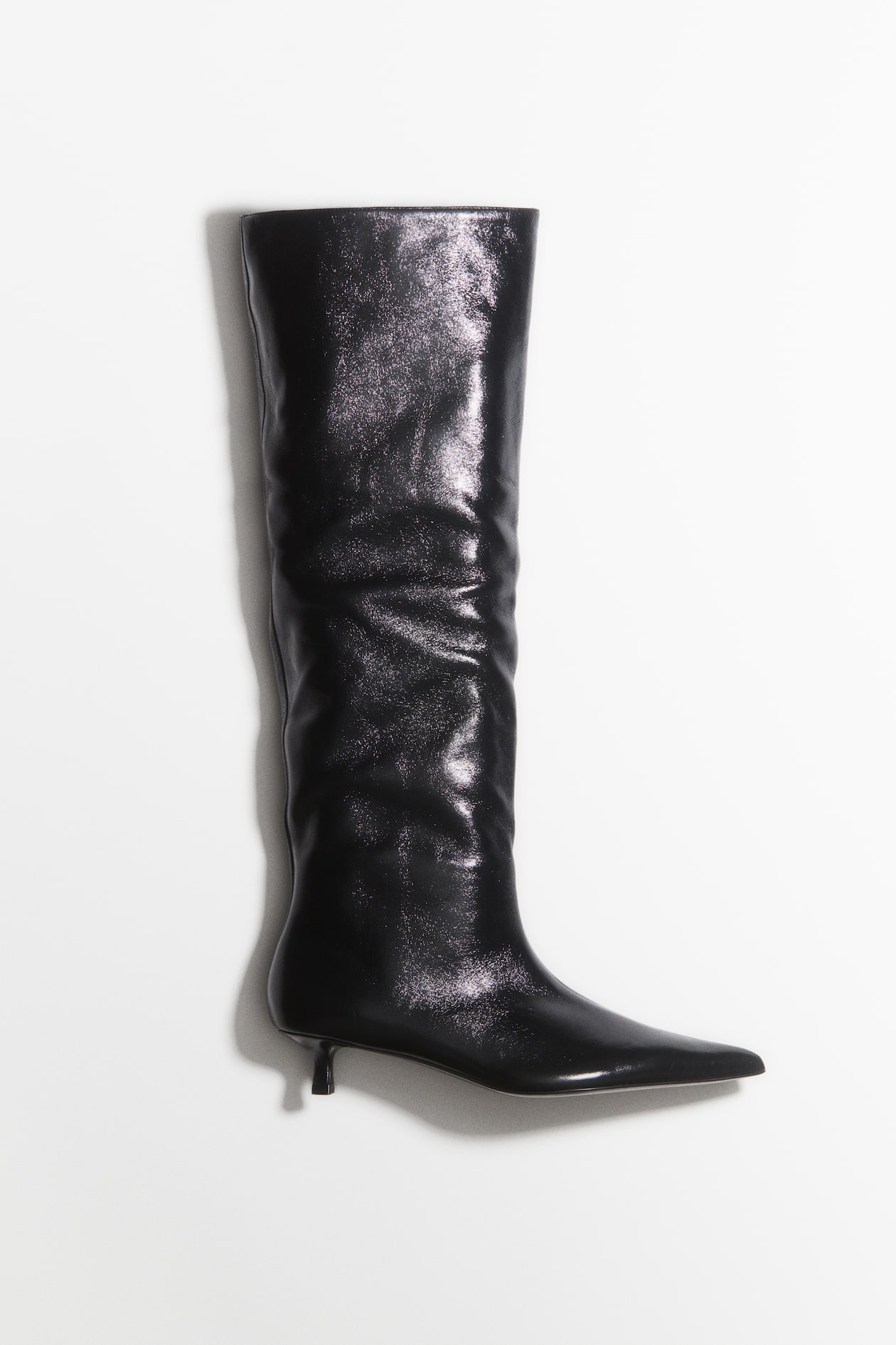 Kitten-Heeled Leather Boots Black Ladies H&M PH