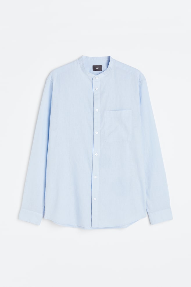 Regular Fit Bestefarskjorte i linmiks - Lys blå - 2