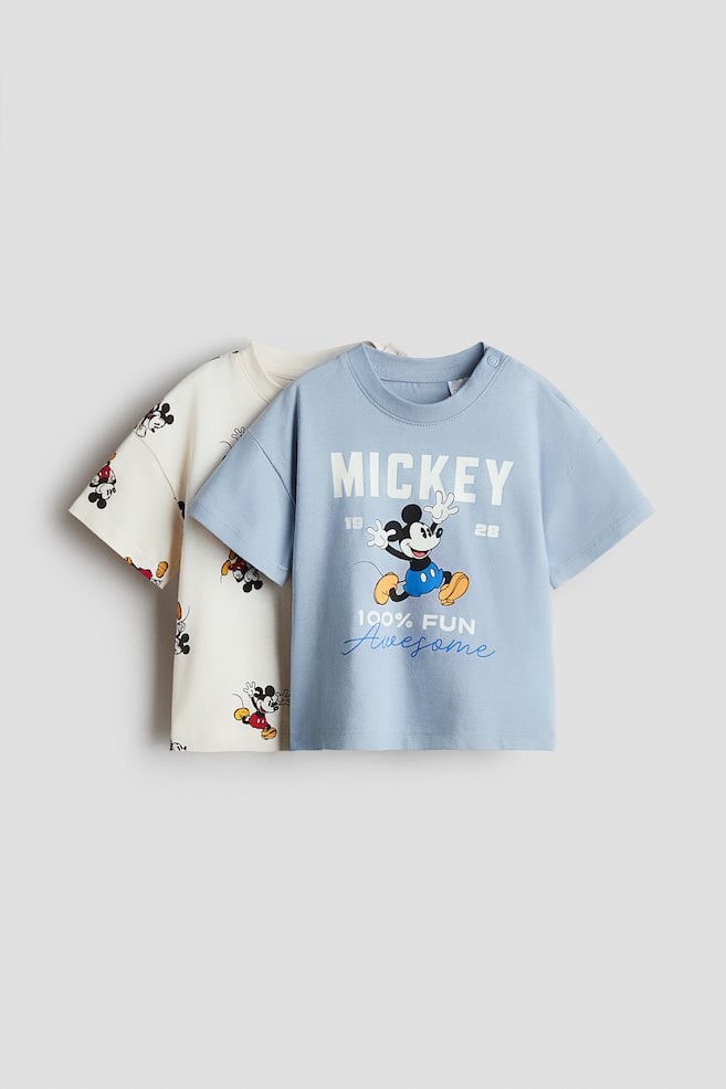 Lot de 2 T-shirts imprimés - Bleu clair/Mickey/Bleu/Mickey/Brun/Mickey/Vert clair/Mickey - 1