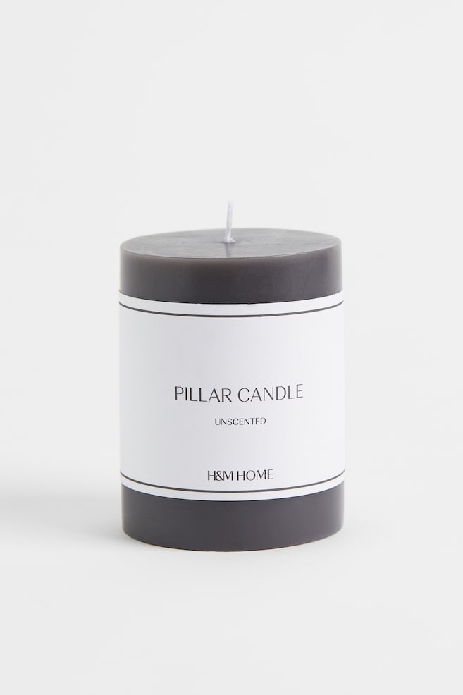 Pillar candle - Dark grey/White/Greige - 1