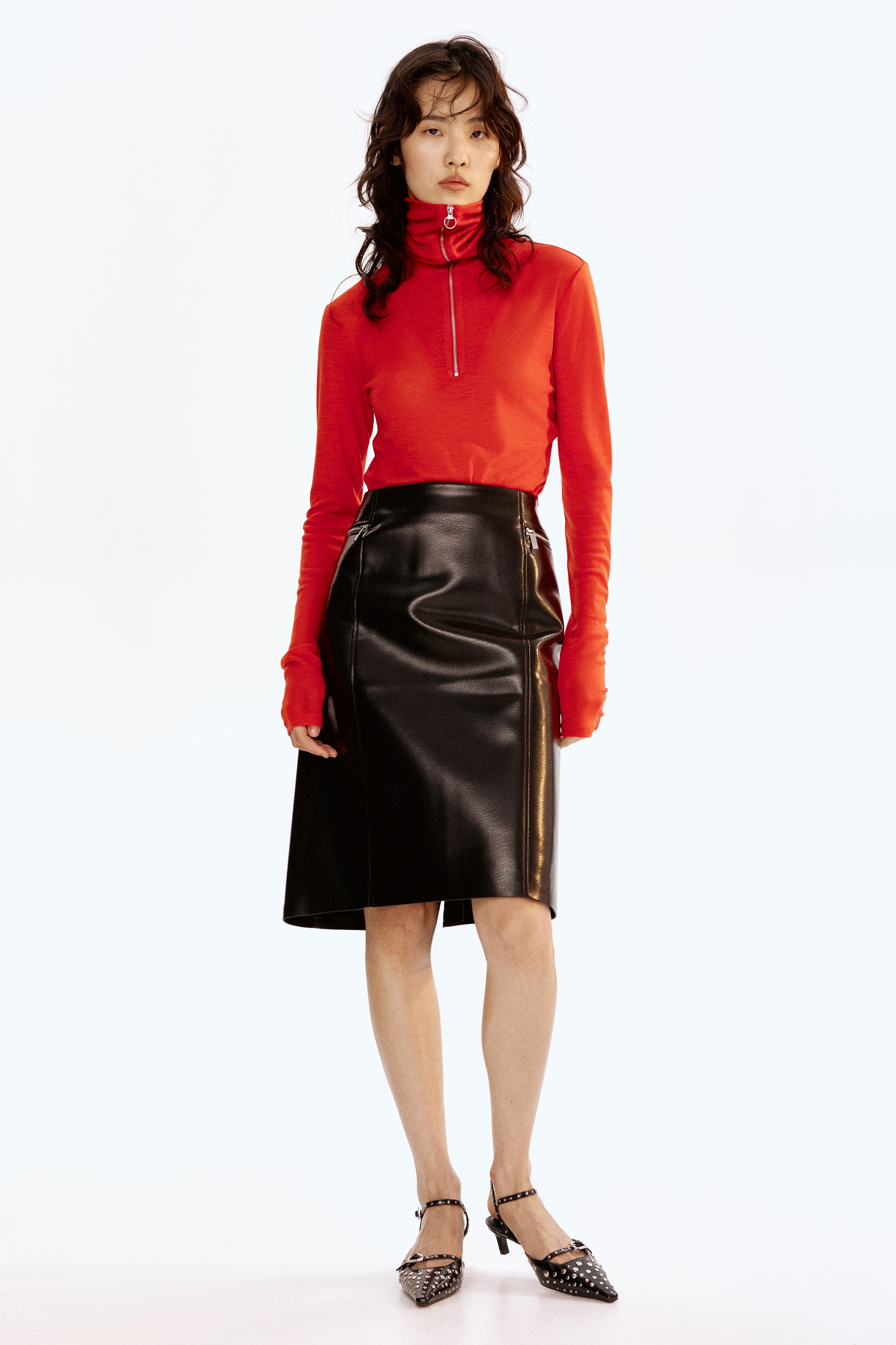 レッドトップ Wełniany top z suwakiem u góry - Jaskrawoczerwony - ONA | H&M PL