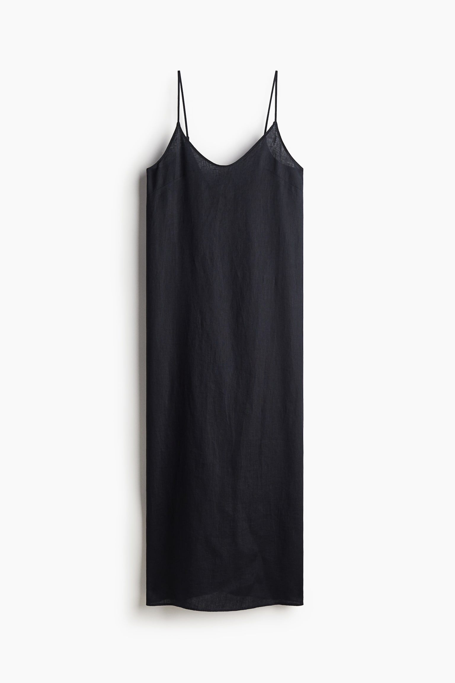 Linen strappy dress - Black/Light beige - 1