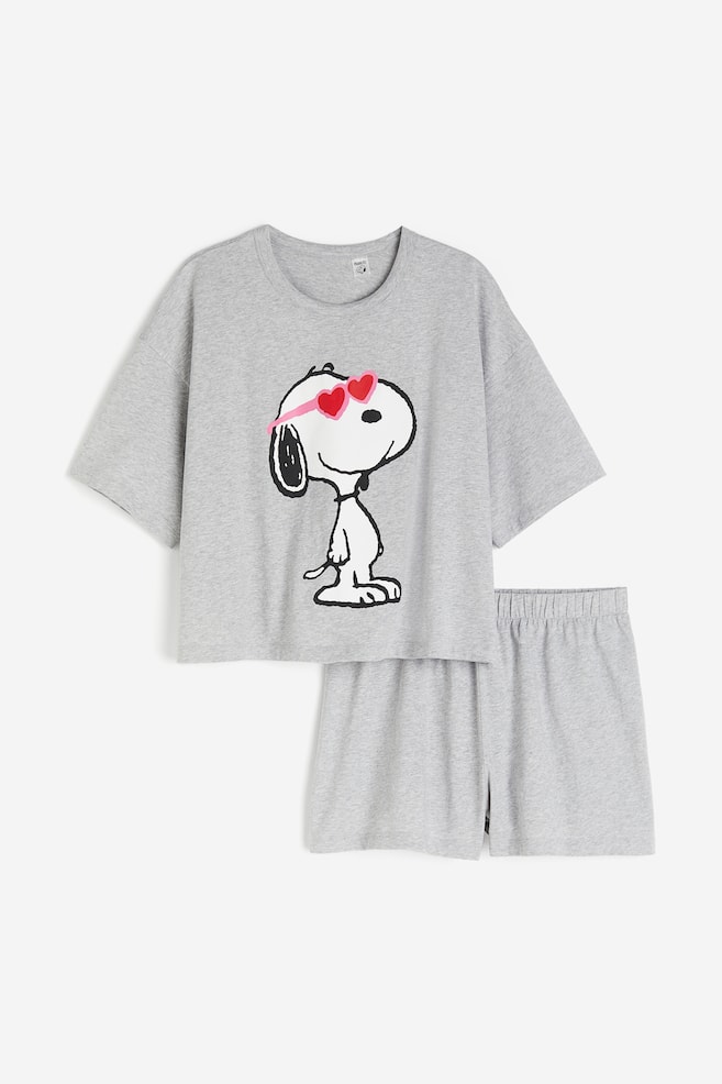 Pyjama imprimé - Gris clair chiné/Snoopy/Blanc/Barbie/Gris foncé/Mickey - 2