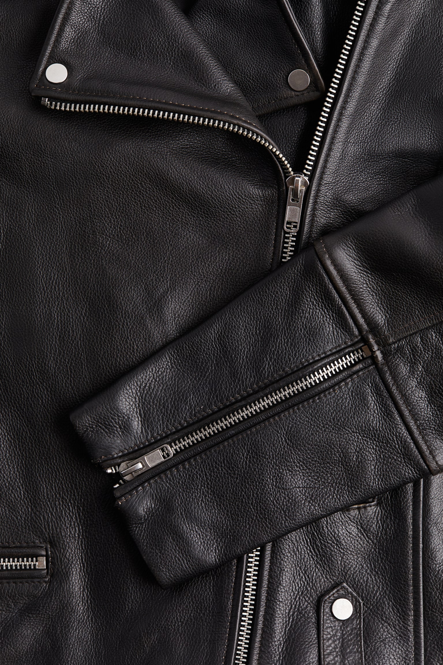 Leather biker jacket - Black/Dark brown/Dark brown - 7