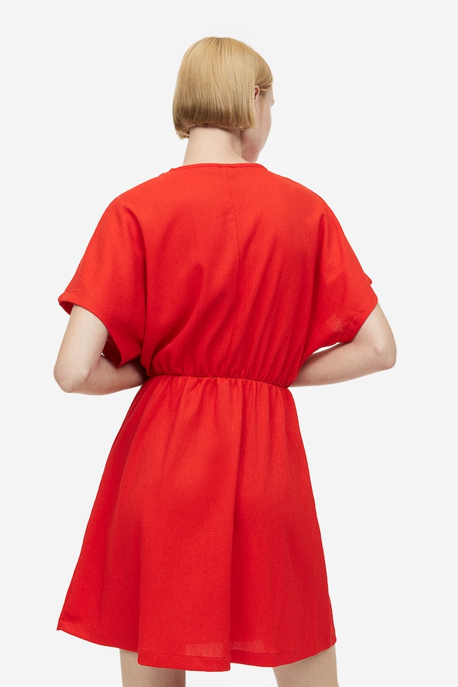 Crinkled wrap dress - Red/Black/Coral/Patterned/White - 5