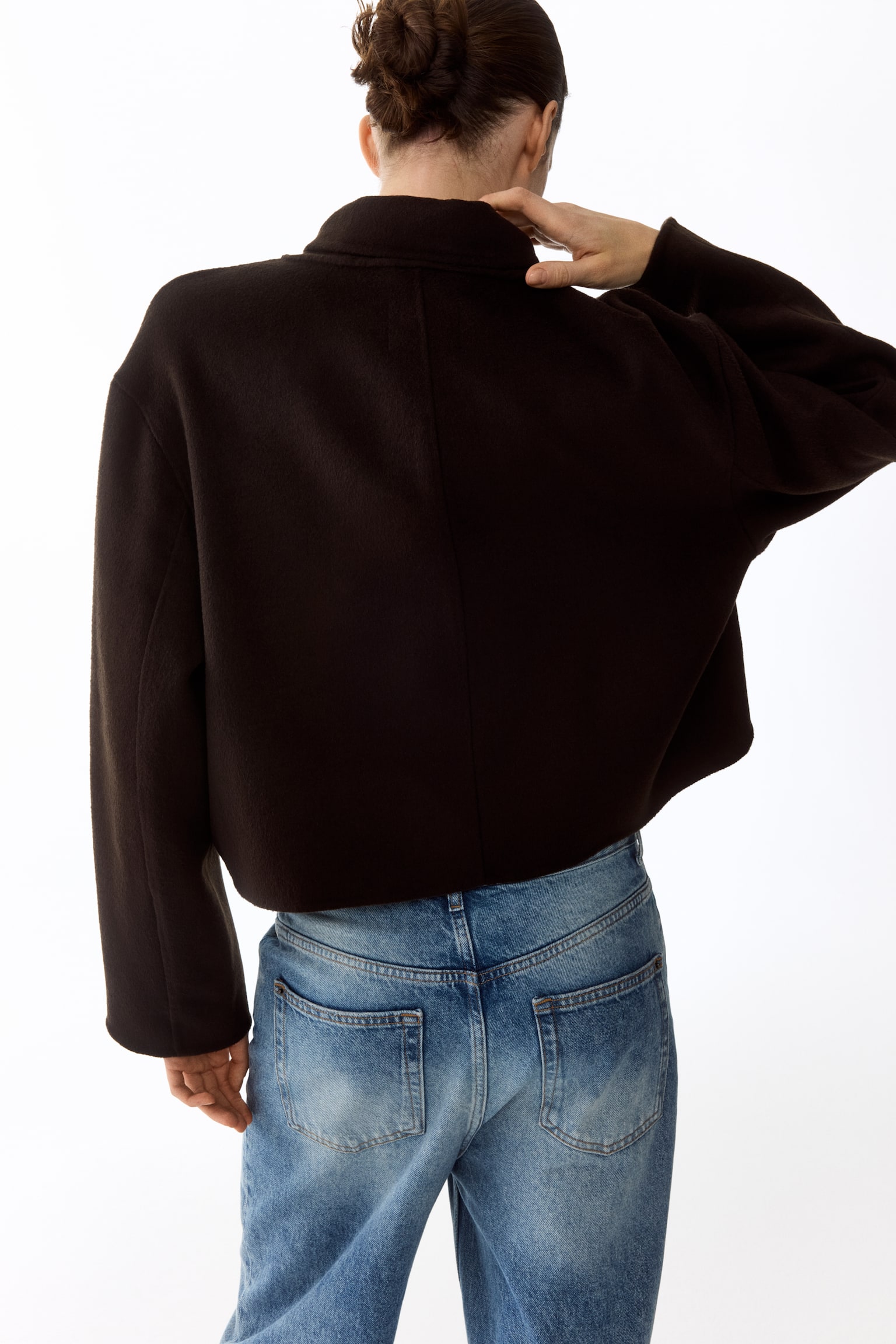 Handmade wool-blend jacket - Dark brown/Cream - 4