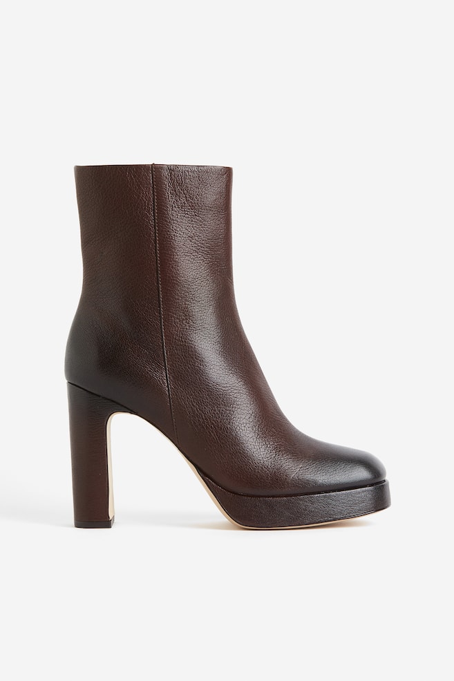 Støvler i læder med hæl - Mørkebrun/Sort - 1