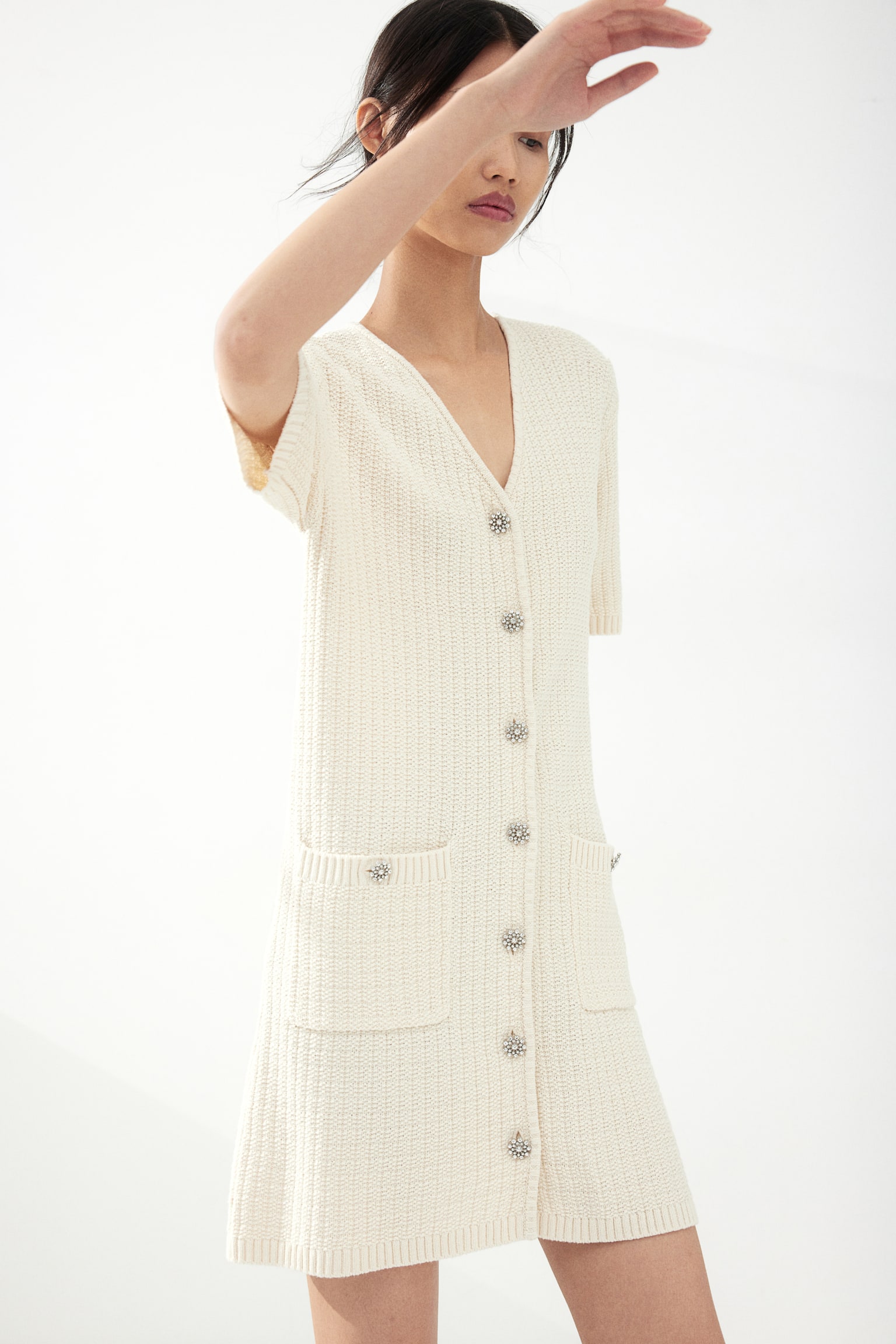 Moss-knit dress - Cream - 1