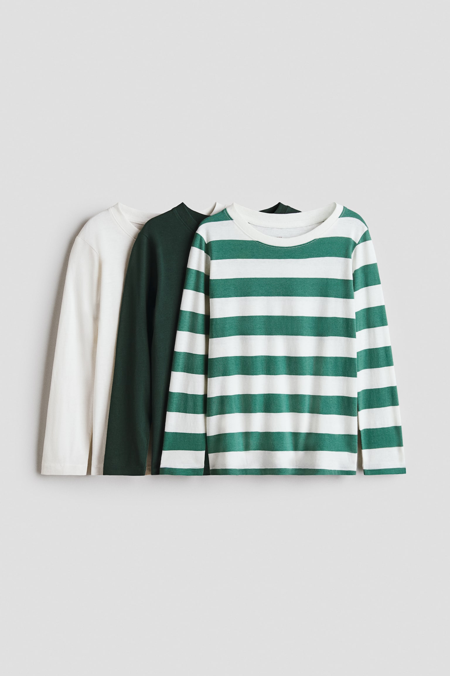 3-pack long-sleeve T-shirts - Green/Striped/Navy blue/Beige/Dark red/Navy blue/Cream/Dark red/Turquoise/Dinosaurs/Navy blue/Striped/Navy blue/Khaki green/Navy blue/Blue/White