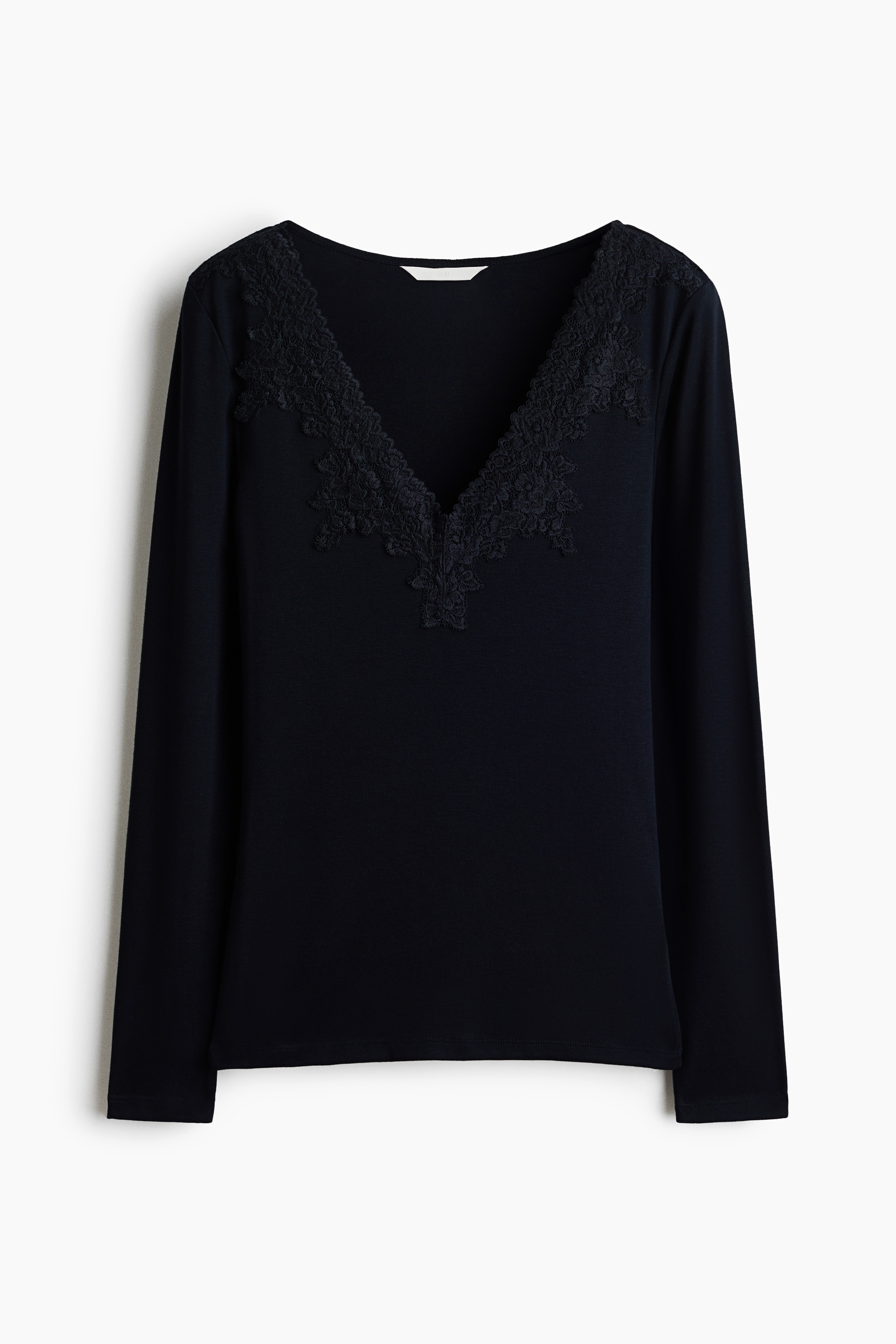 Lace-trimmed rib-knit top