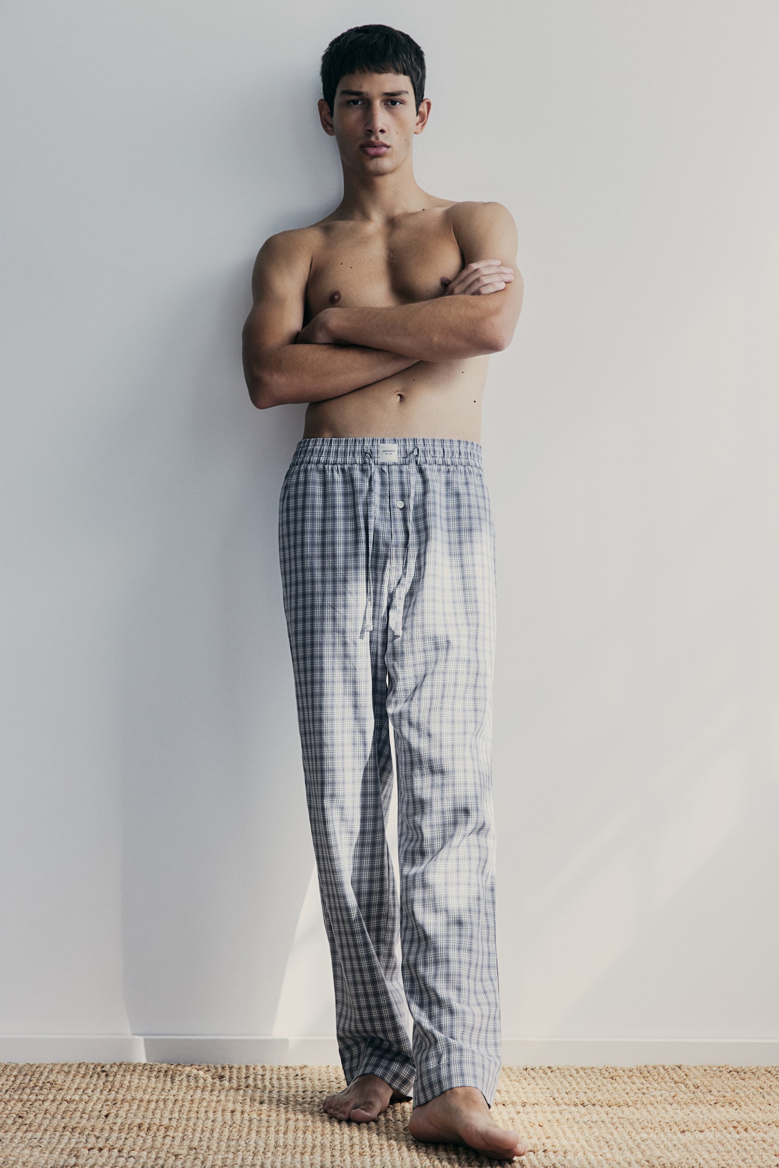 Lyocell-blend pyjama bottoms - Light grey/Checked/Dark grey/Checked - 1