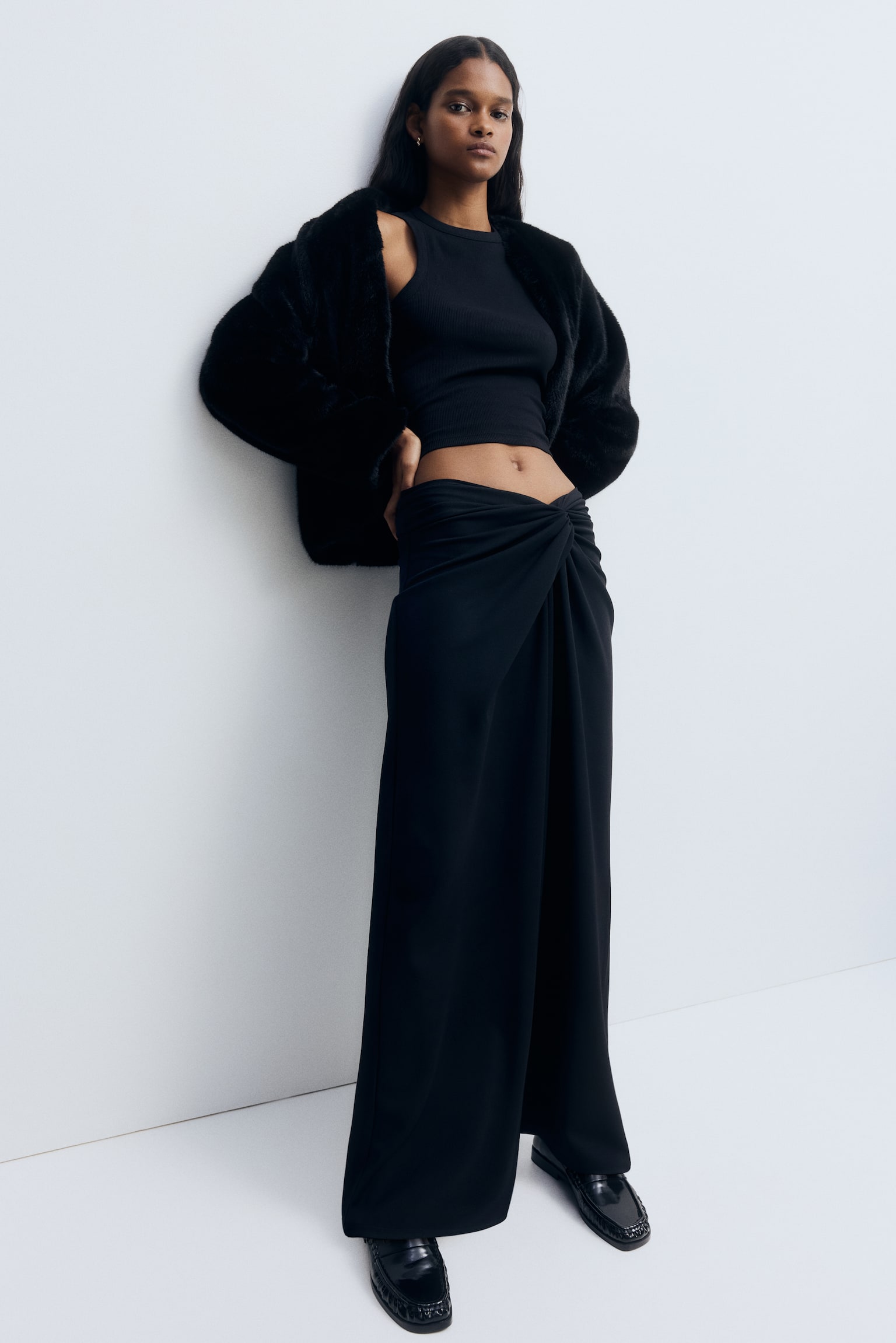 Twisted-detail trousers - Black/Plum red - 4