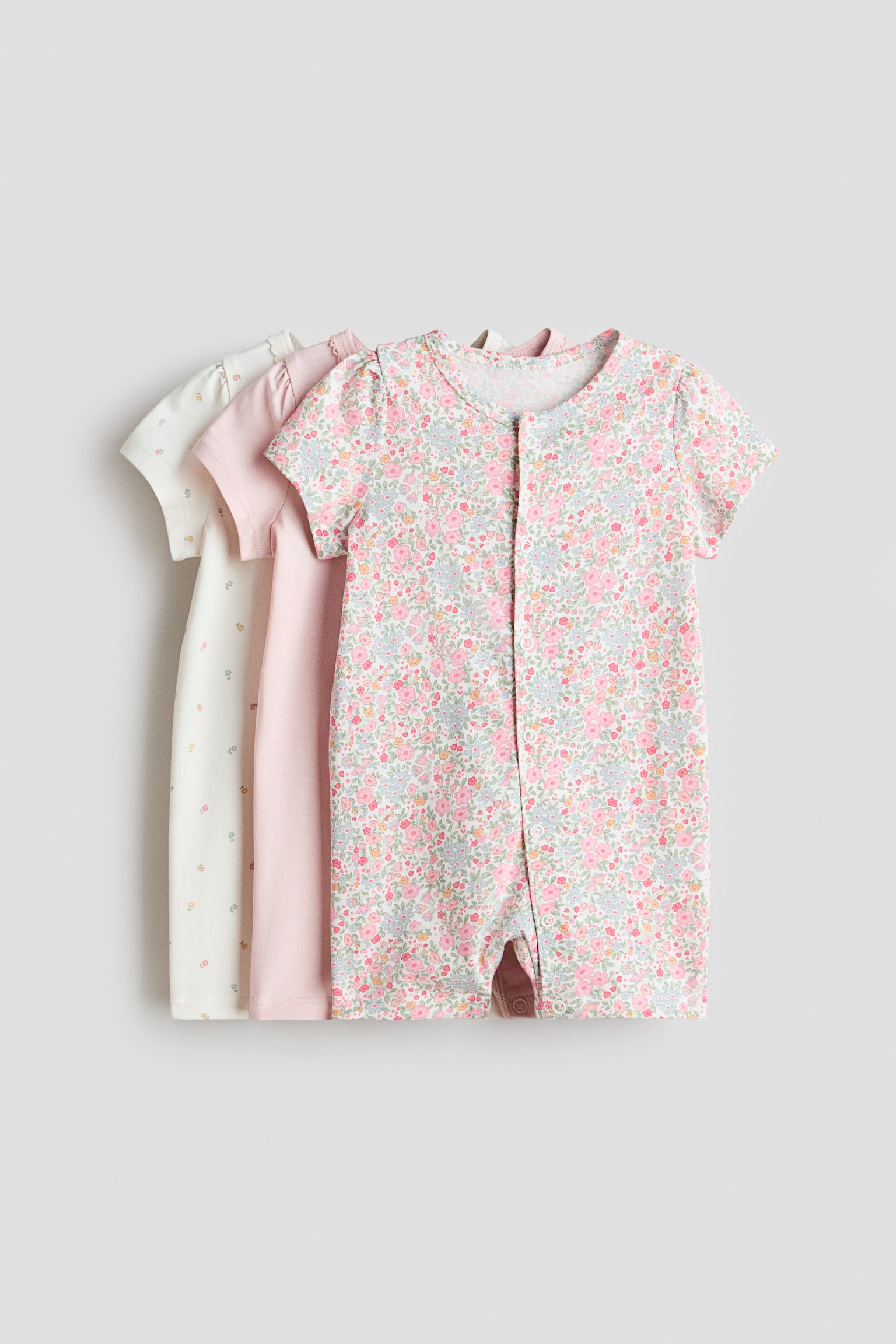 쇼트 코튼 파자마 수트 3피스 세트 - 핑크/플로럴/네이비 블루/체리