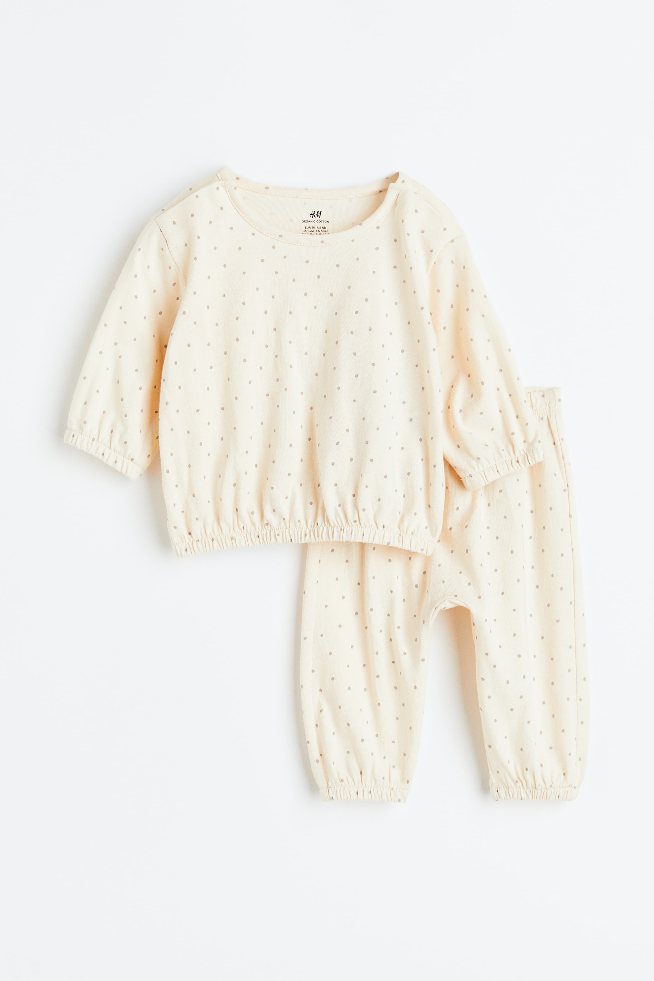 View larger image: 2-piece crinkled cotton jersey set - Light beige/Spotted - Kids | H&M HK 1