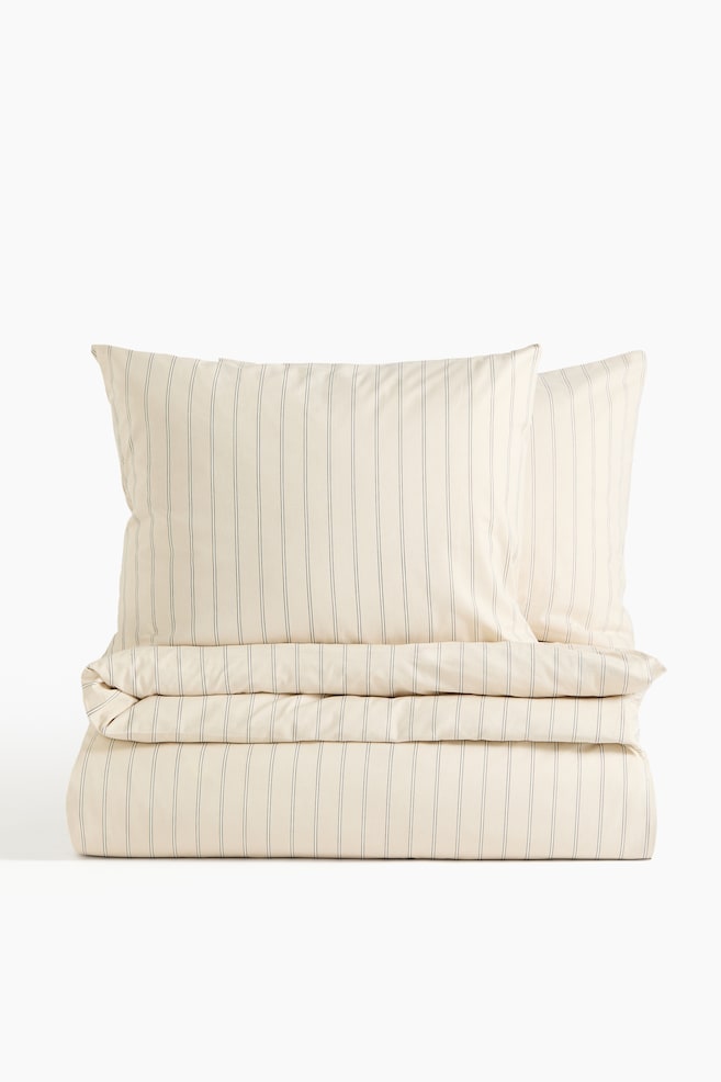 Striped King/Queen Duvet Cover Set - Light beige/striped/Light dusty green/striped - 1