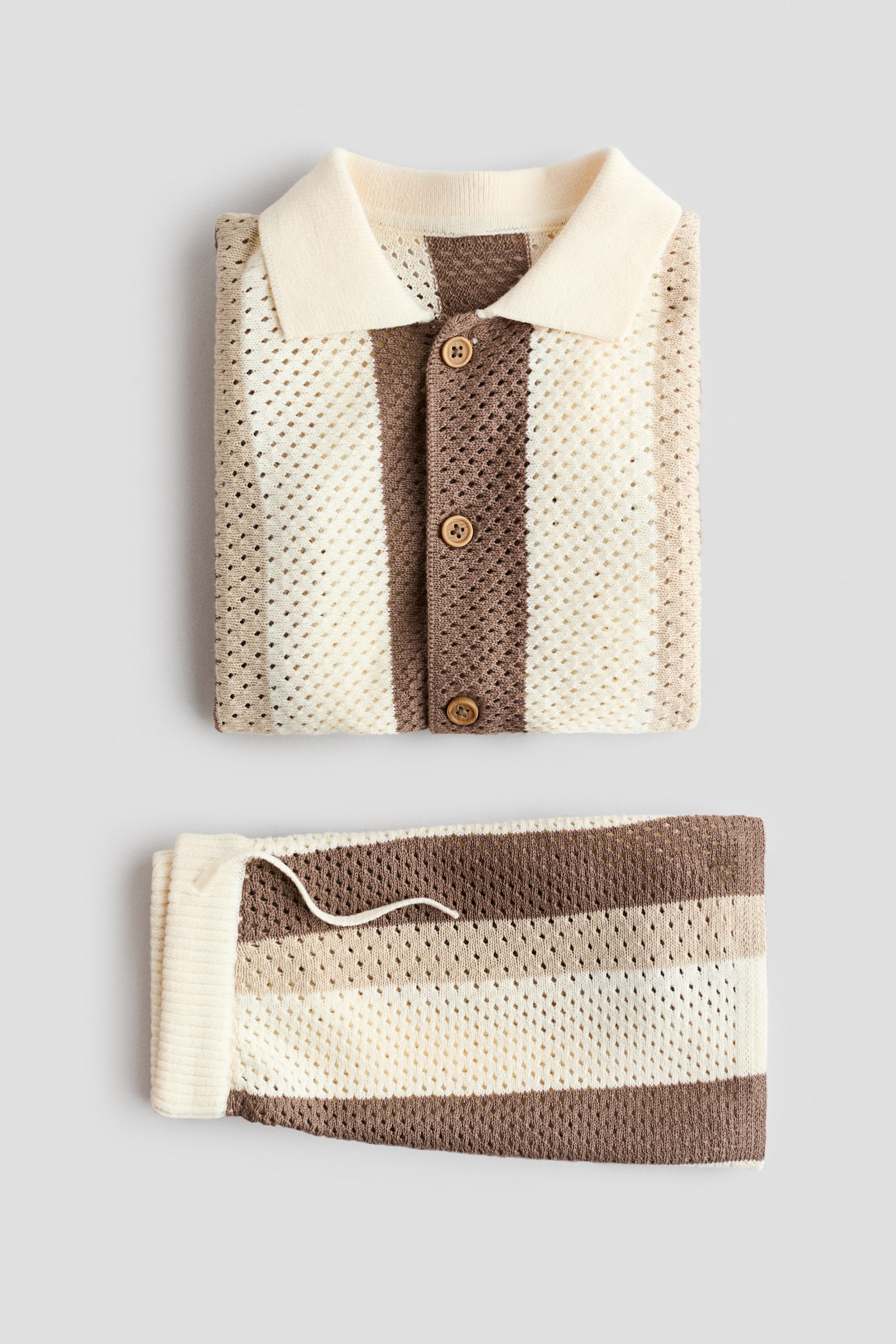 Conjunto de 2 piezas en malla de algodón - Crema/Beige/Beige claro/Dinosaurio/Café claro - 2