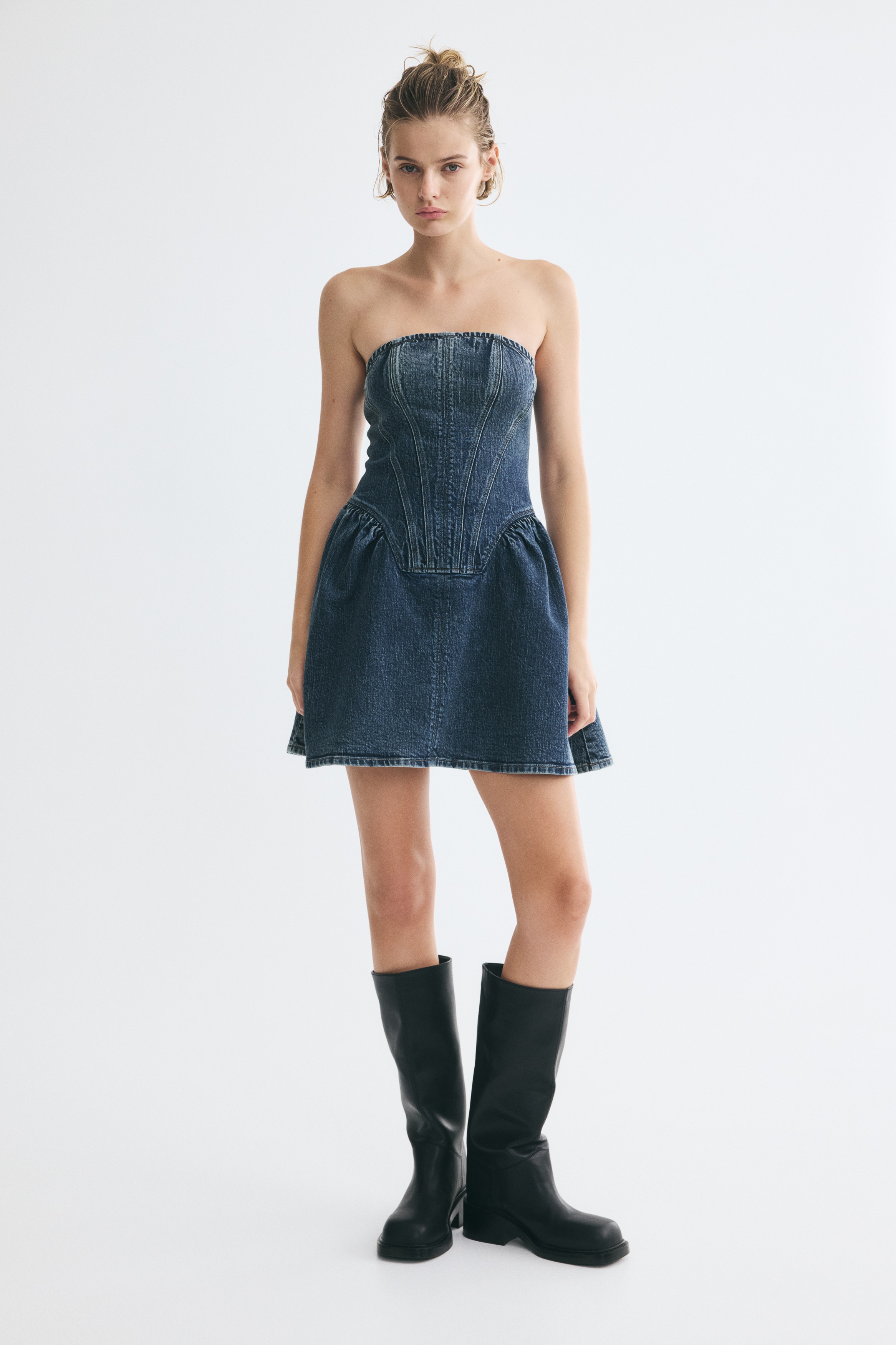 h&m strapless denim dress Dresses | Bandeau & Halter Neck Women's Knee Length Dress length_maxi Glenn martens Zipper at back of SIZ:5.5