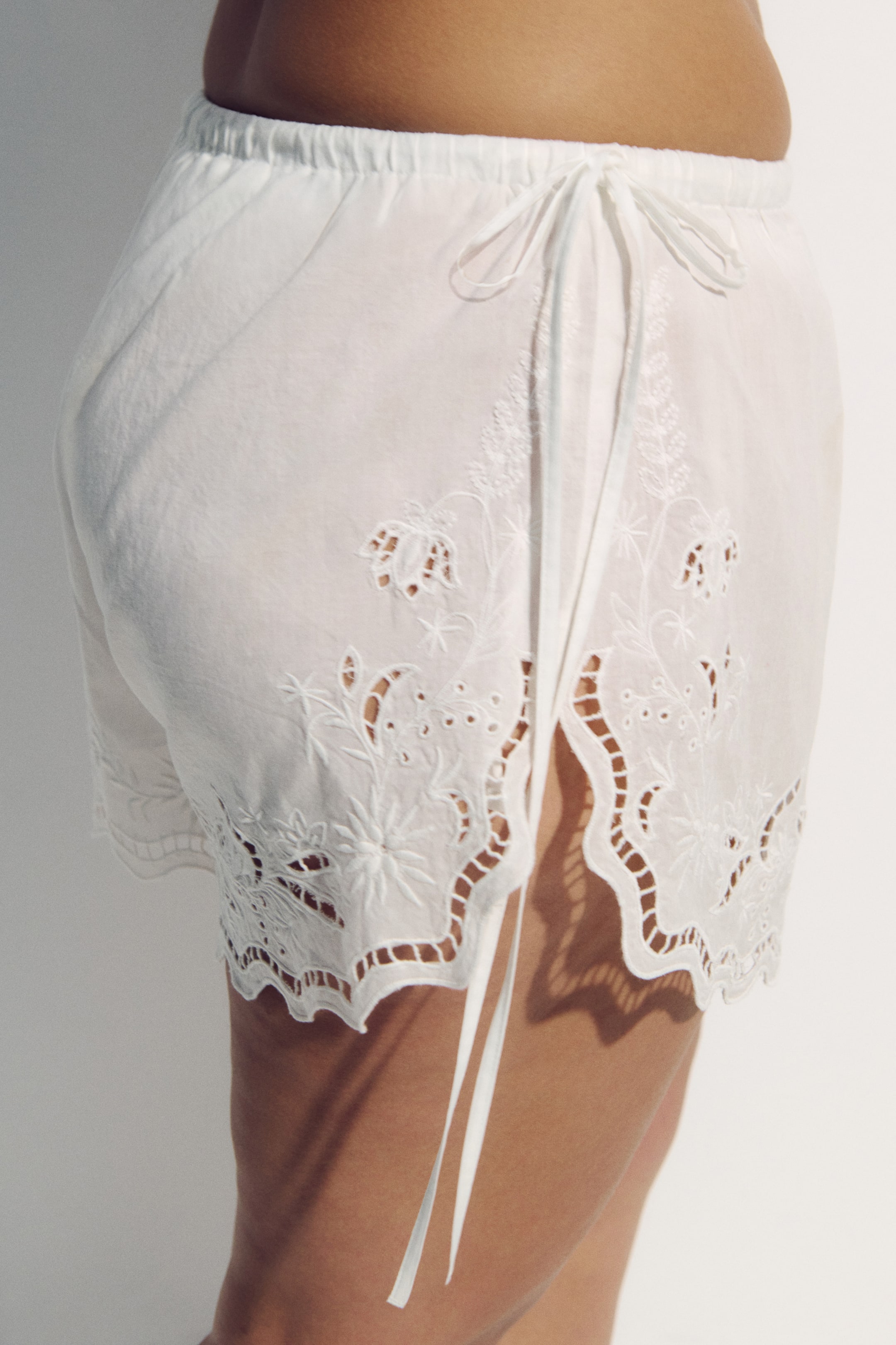 Cotton Beach Shorts with Eyelet Embroidery