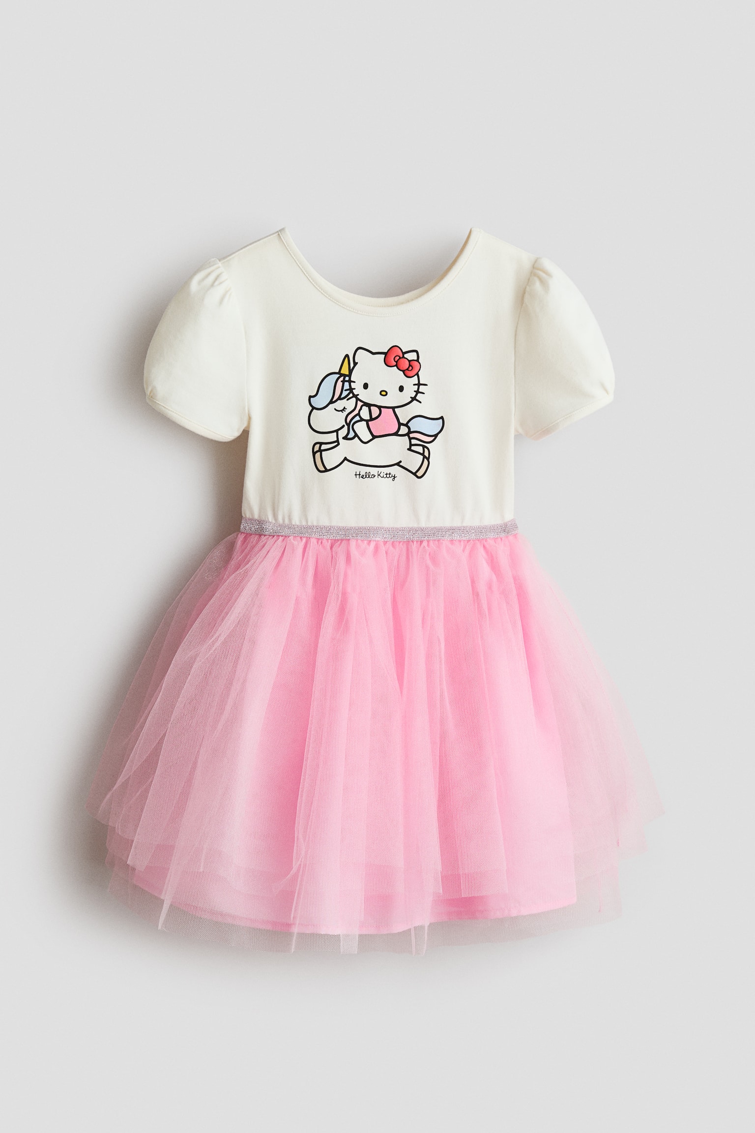 Váy in hình với chân váy vải tuyn - Màu kem/Hello Kitty