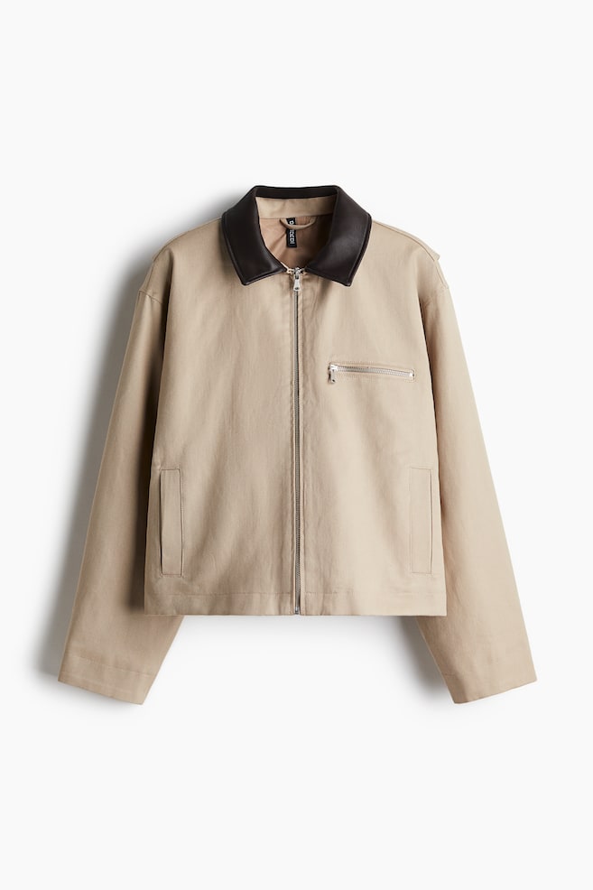 Coated-collar twill jacket - Beige - 1