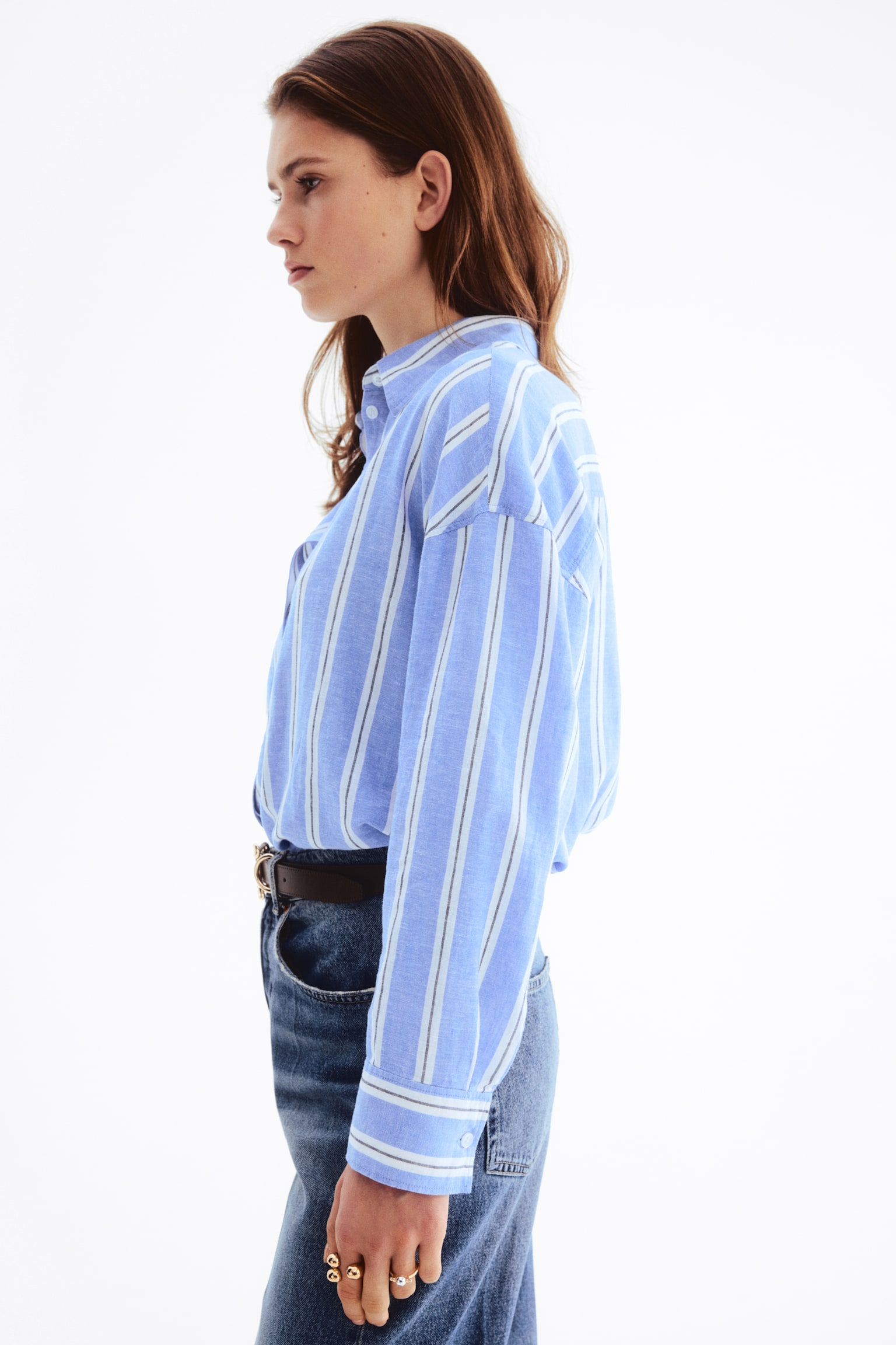 Oversized linen-blend shirt - Blue/Striped/Light pink/Blue - 3