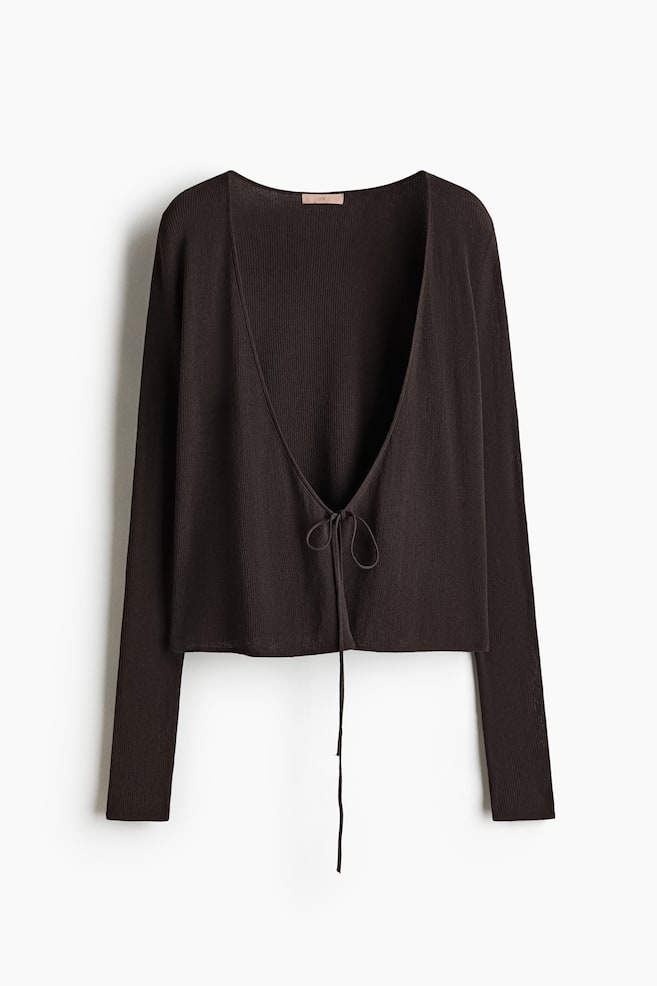 Rib-Knit Wrap Cardigan - Dark brown/Black/Black - 1