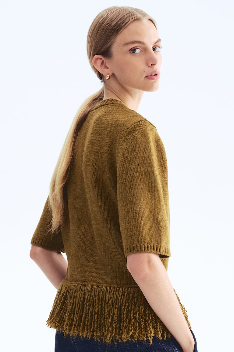 Women's Olive green Sweater with Fringe | H&M US