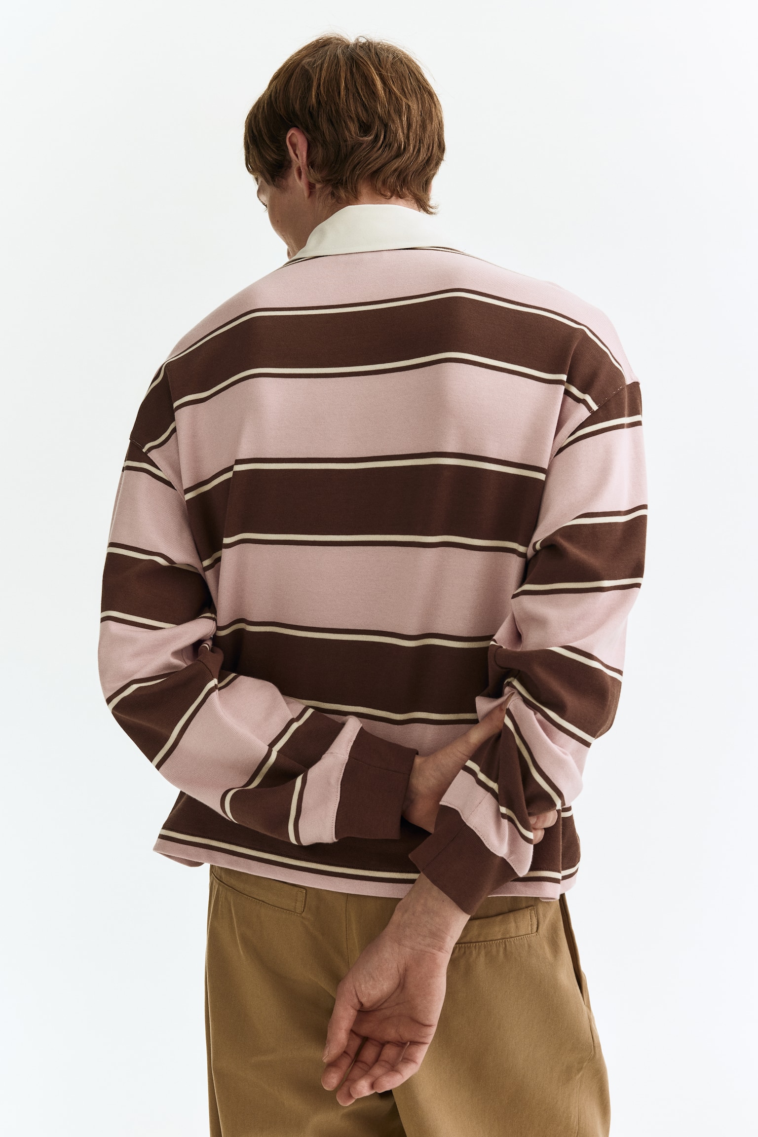 Loose Fit Rugby shirt - Light pink/Striped/Black/Striped - 5