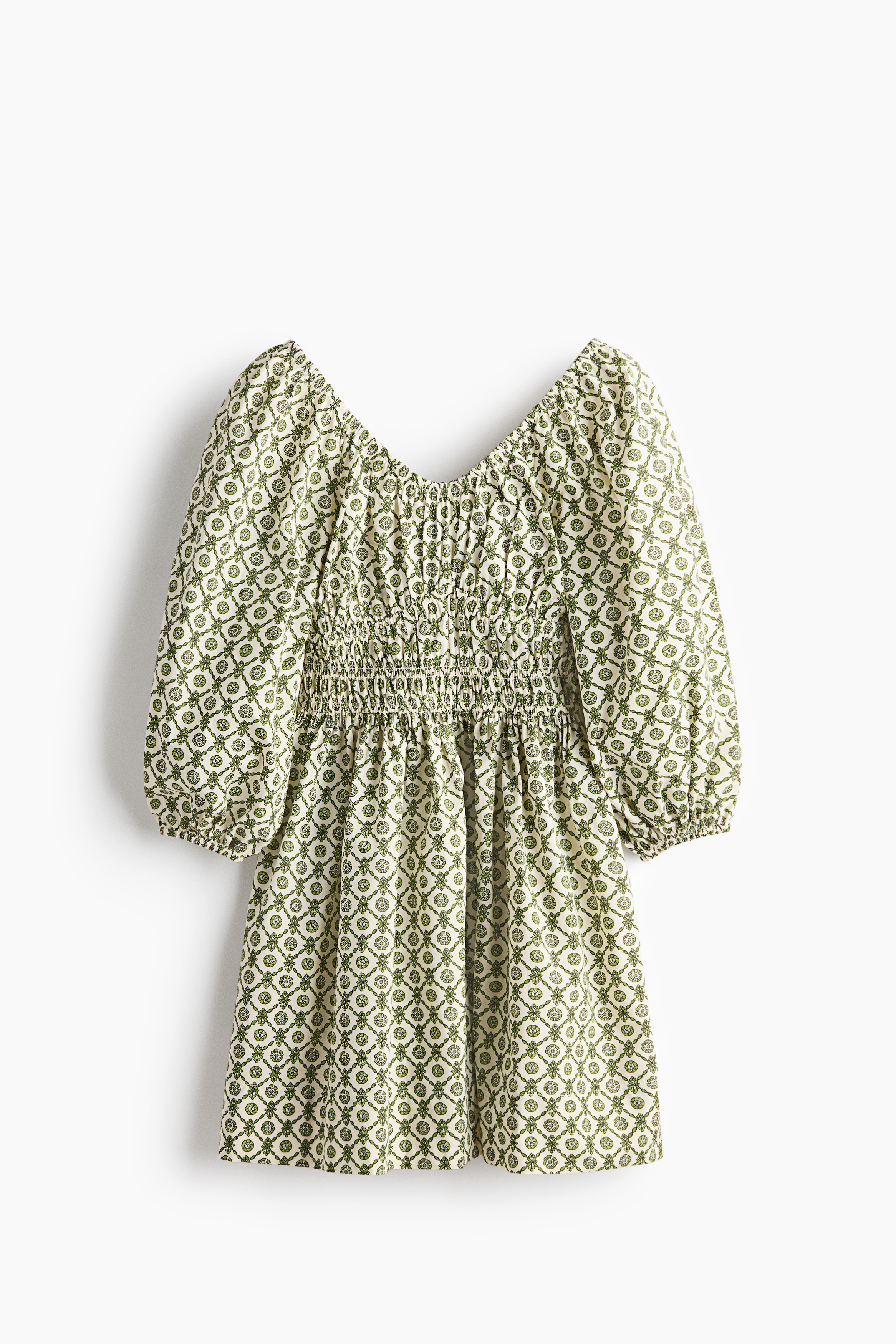 Flared-skirt cotton dress - Green/Patterned/White/Floral/White/Floral