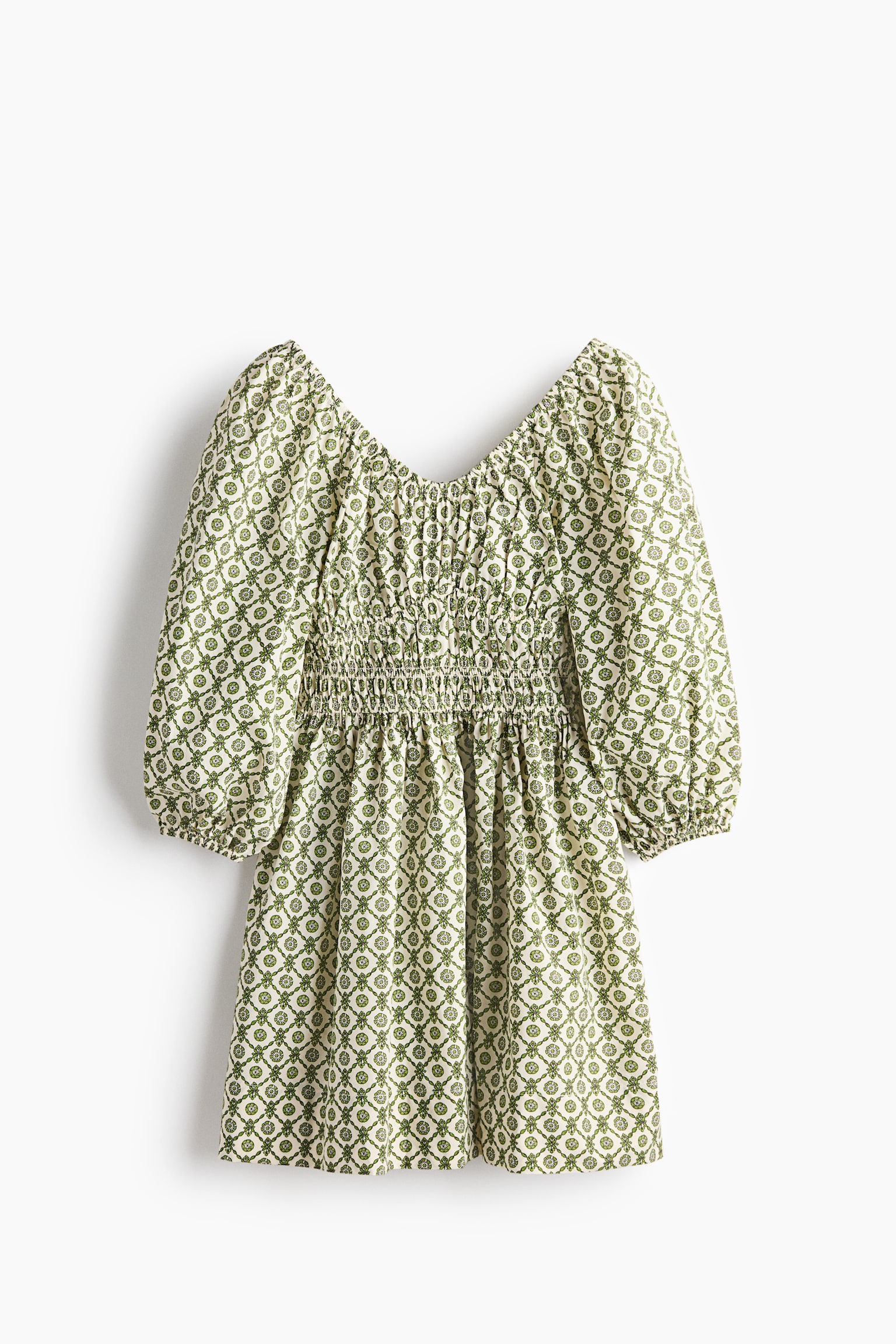 Flared-skirt cotton dress - Green/Patterned/White/Floral/White/Floral - 2