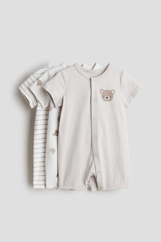 3-Pack Short Pajama Jumpsuits - Cream/bears/Navy blue/patterned/Dusty blue/whales/Light green/animals - 1