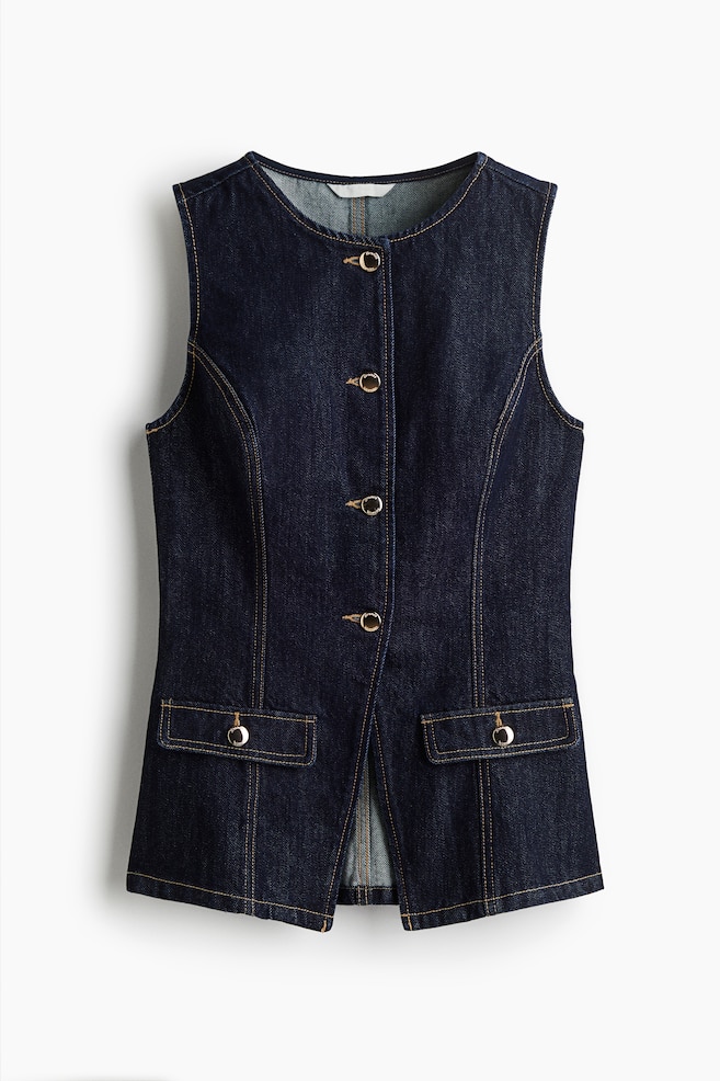 Tapered Waist Denim Vest - Dark denim blue - 1