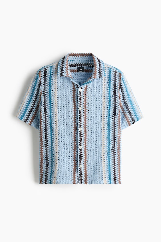 Мужские рубашки H&M Regular-Fit Textured-Knit Resort Shirt