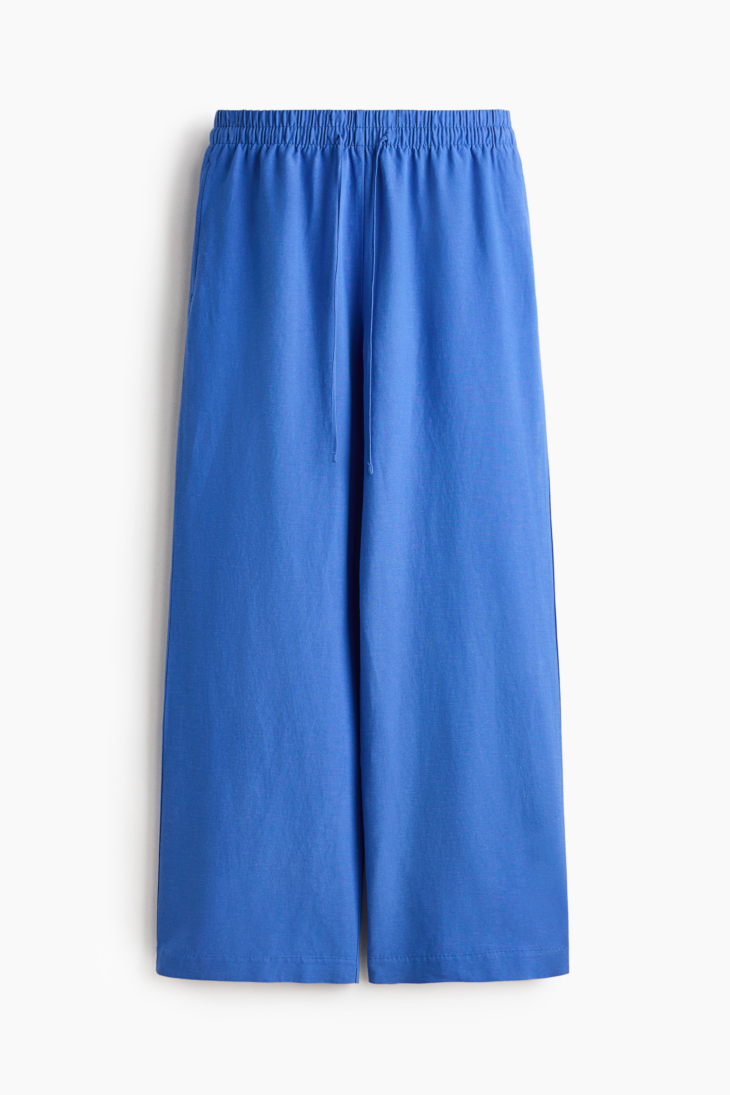 Linen-blend drawstring trousers - Bright blue/Beige/Striped/Bright red