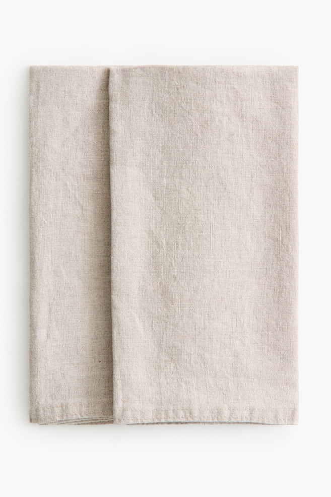 2-Pack Linen Napkins - Beige/White - 1