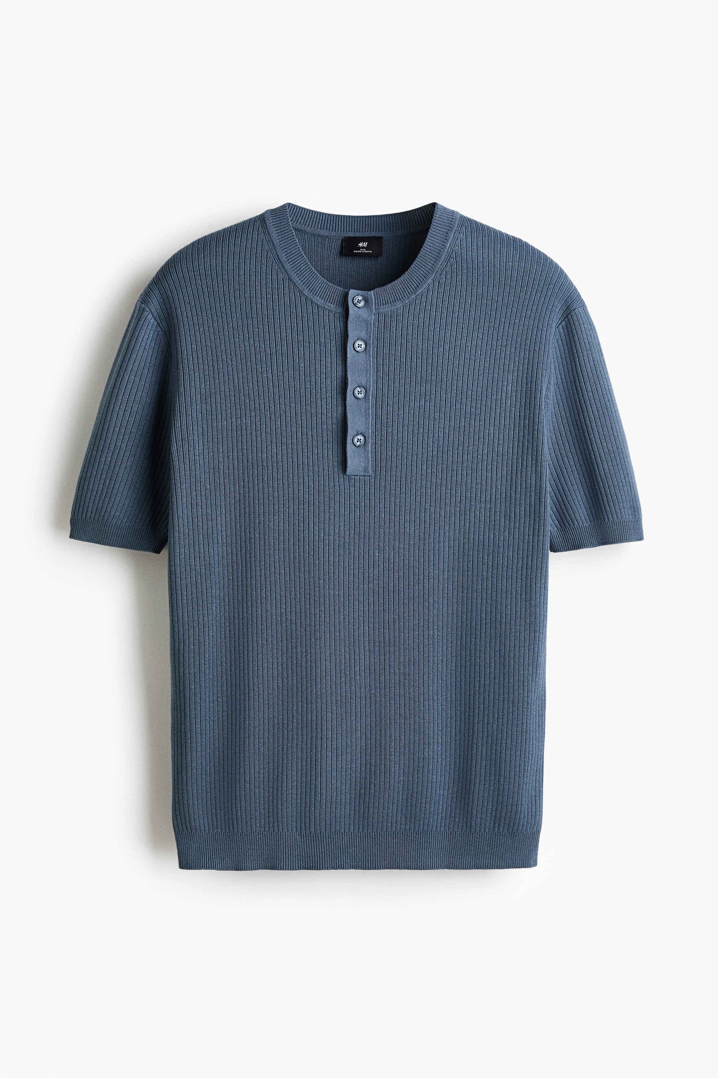 Áo Henley dệt kim mịn Slim Fit - Màu xanh dương khói đậm/Màu xám đốm/Màu tím đậm
