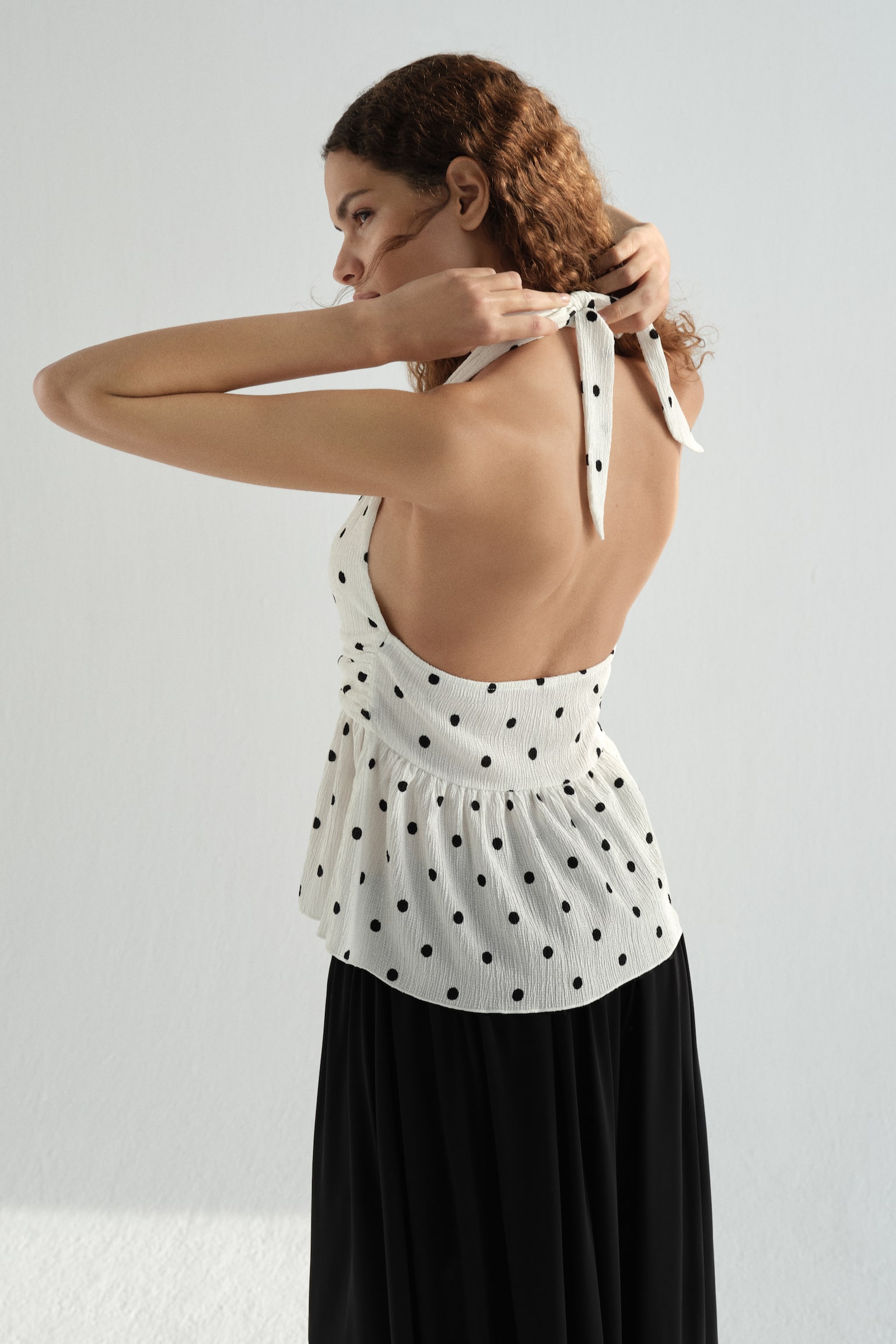 Peplum halterneck top - White/Polka dot/Pale yellow/Polka dot - 6