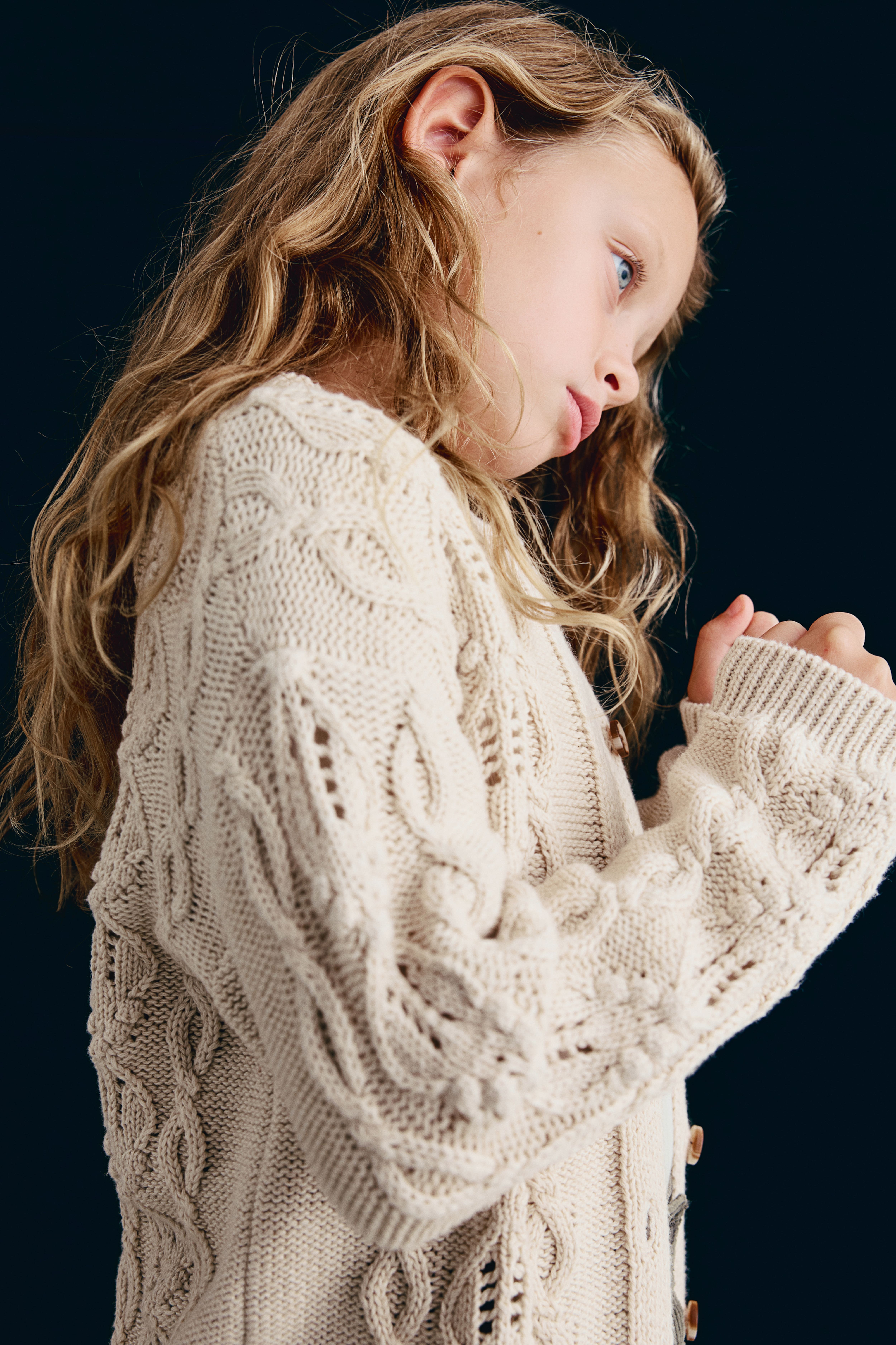 Cotton Pattern-Knit Cardigan