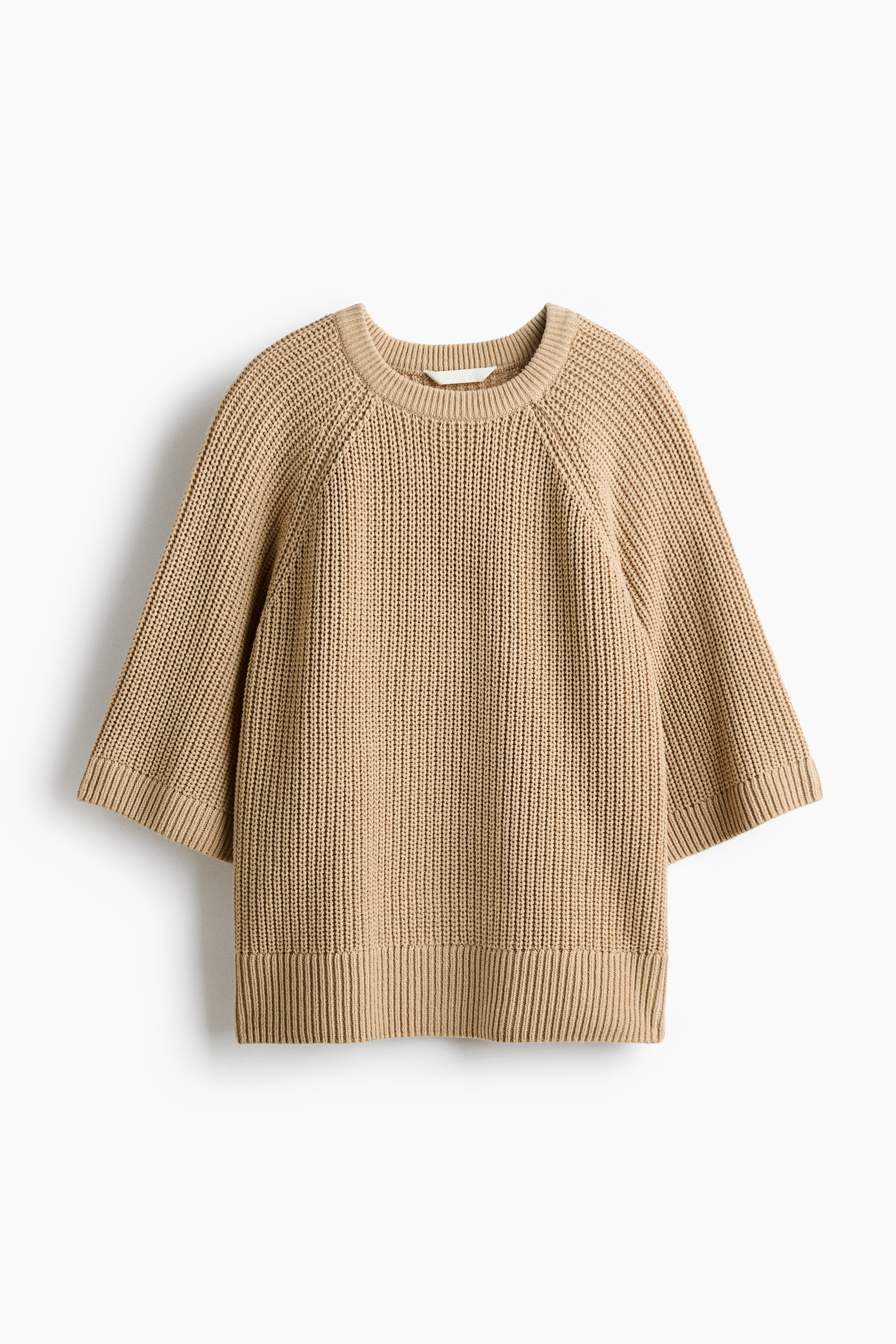 Oversized Rib-Knit T-Shirt - Beige/Light blue/Dark red
