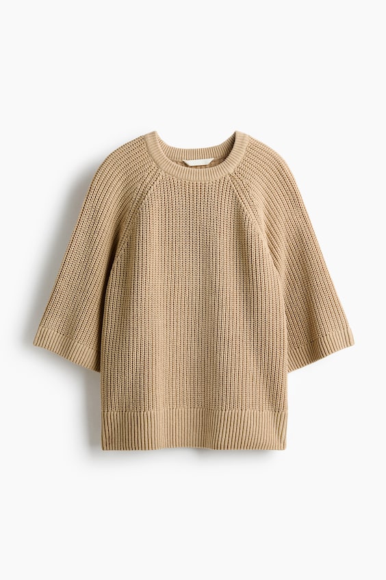 Женская футболка H&M Oversized Rib-Knit, цвет: Бежевый