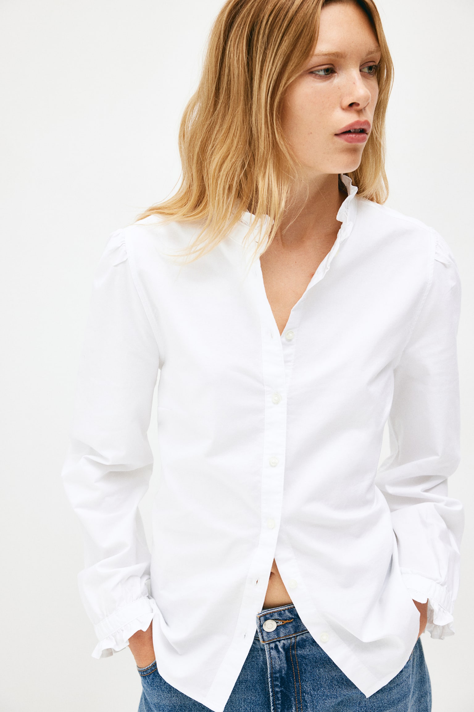 Blouse Oxford volantée - Blanc/Bleu/rayé - 1