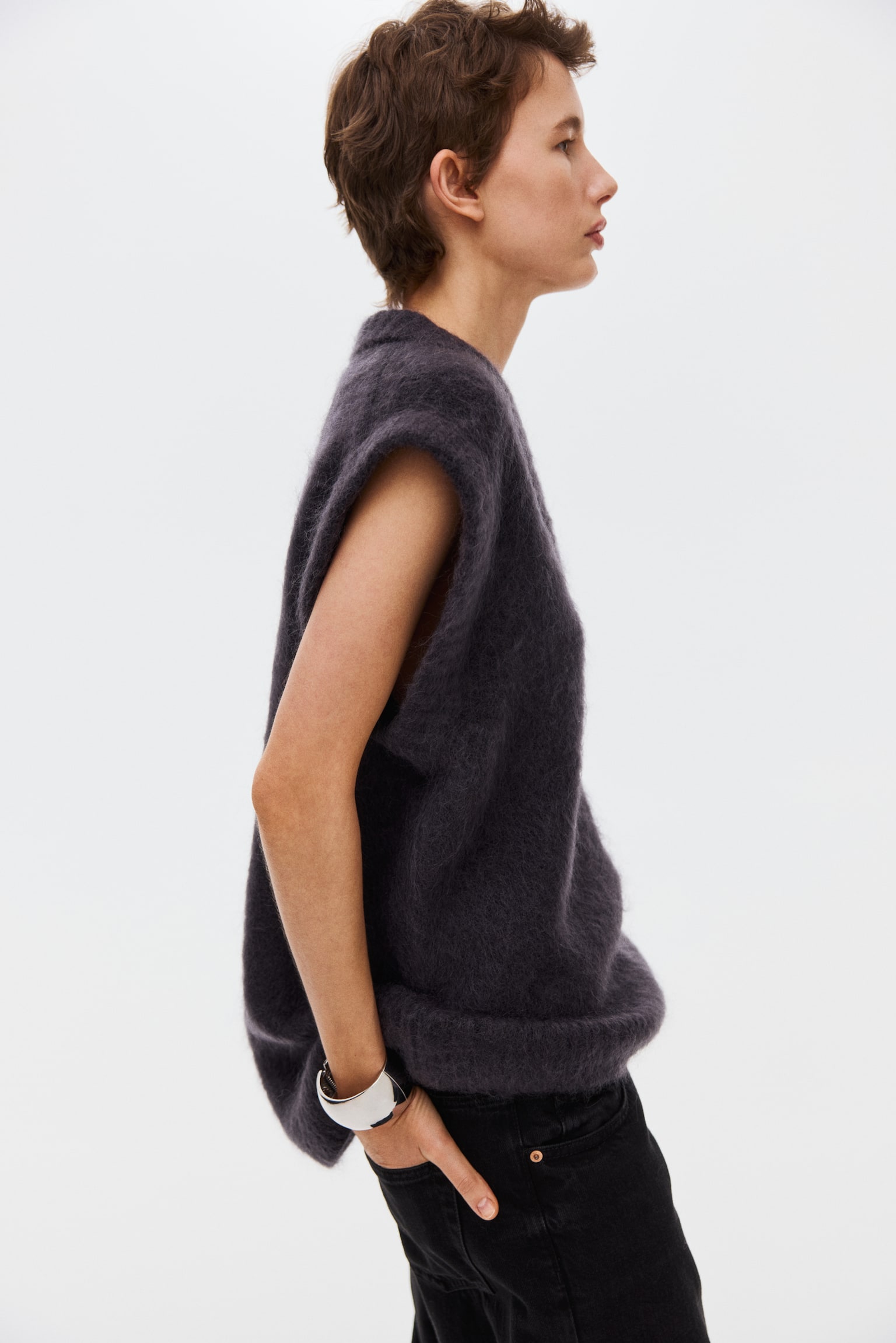 Mohair-blend sweater vest - Dark grey - 1