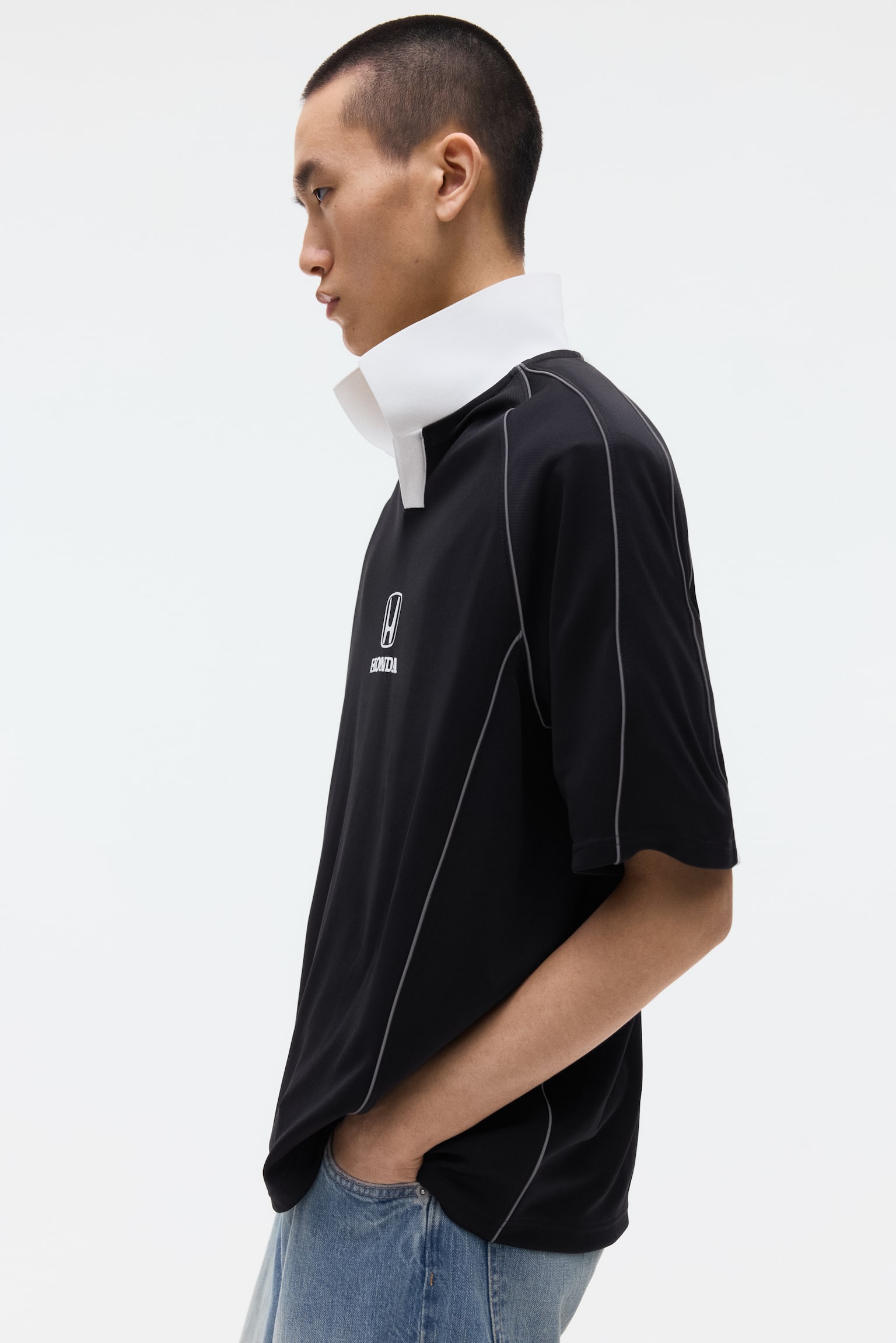 Oversized Fit Printed football shirt - Black/Honda - 7